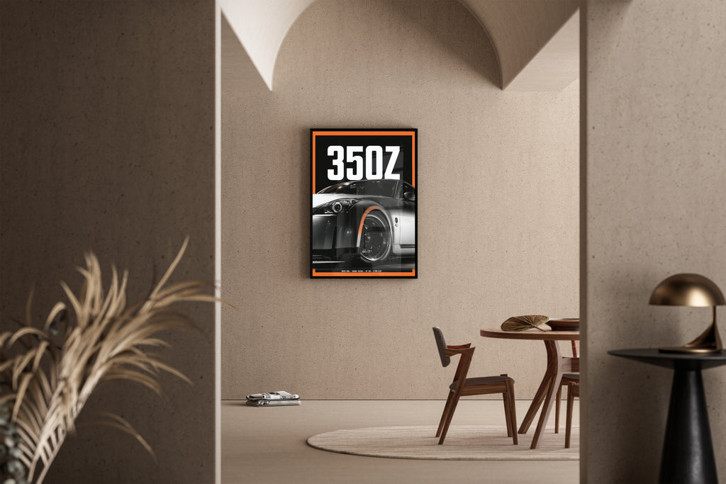 350Z Sportwagen – schwarz-weißer Kunstdruck, Fine Art Poster – Poster im Esszimmer