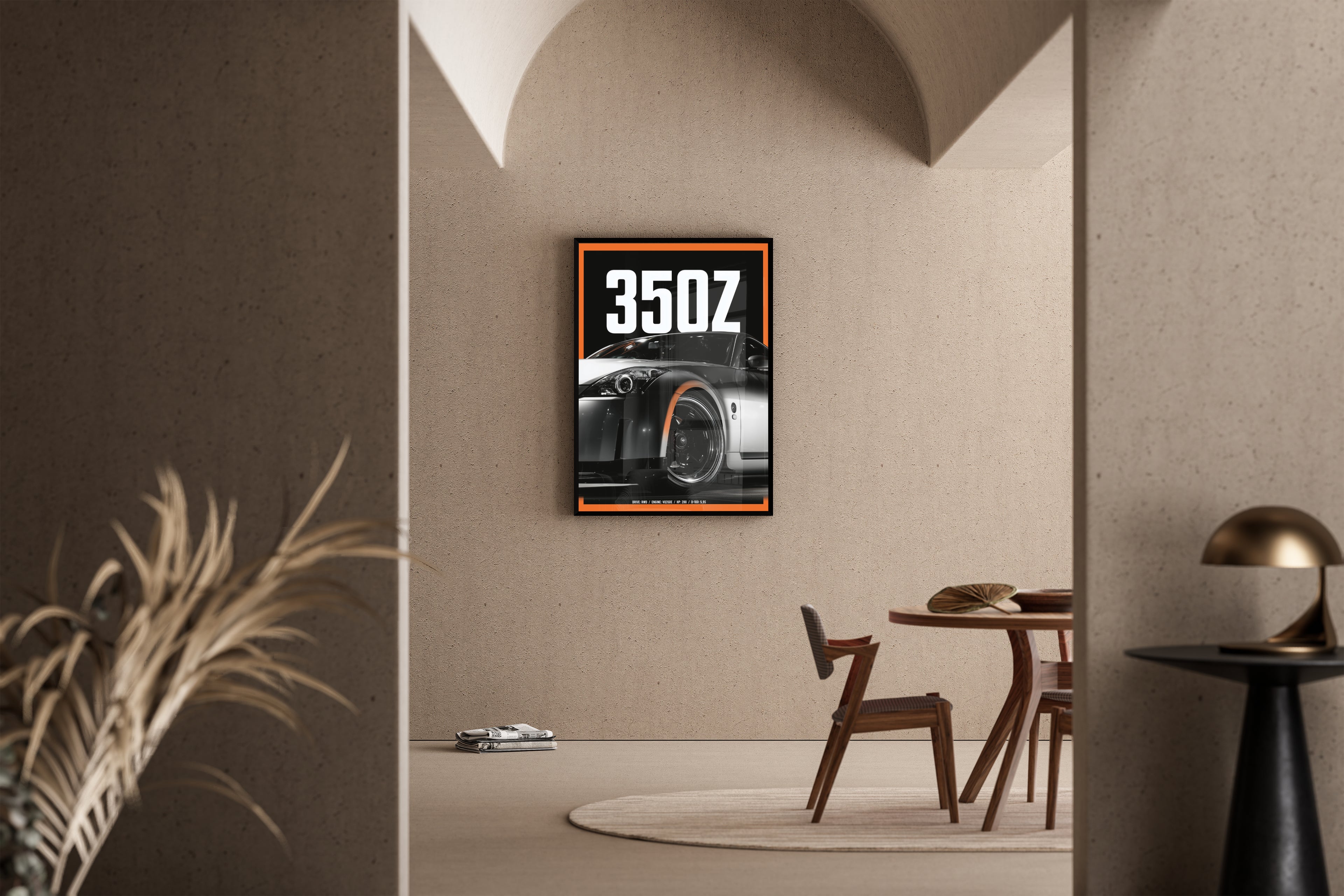 350Z Sportwagen – schwarz-weißer Kunstdruck, Fine Art Poster – Poster im Esszimmer