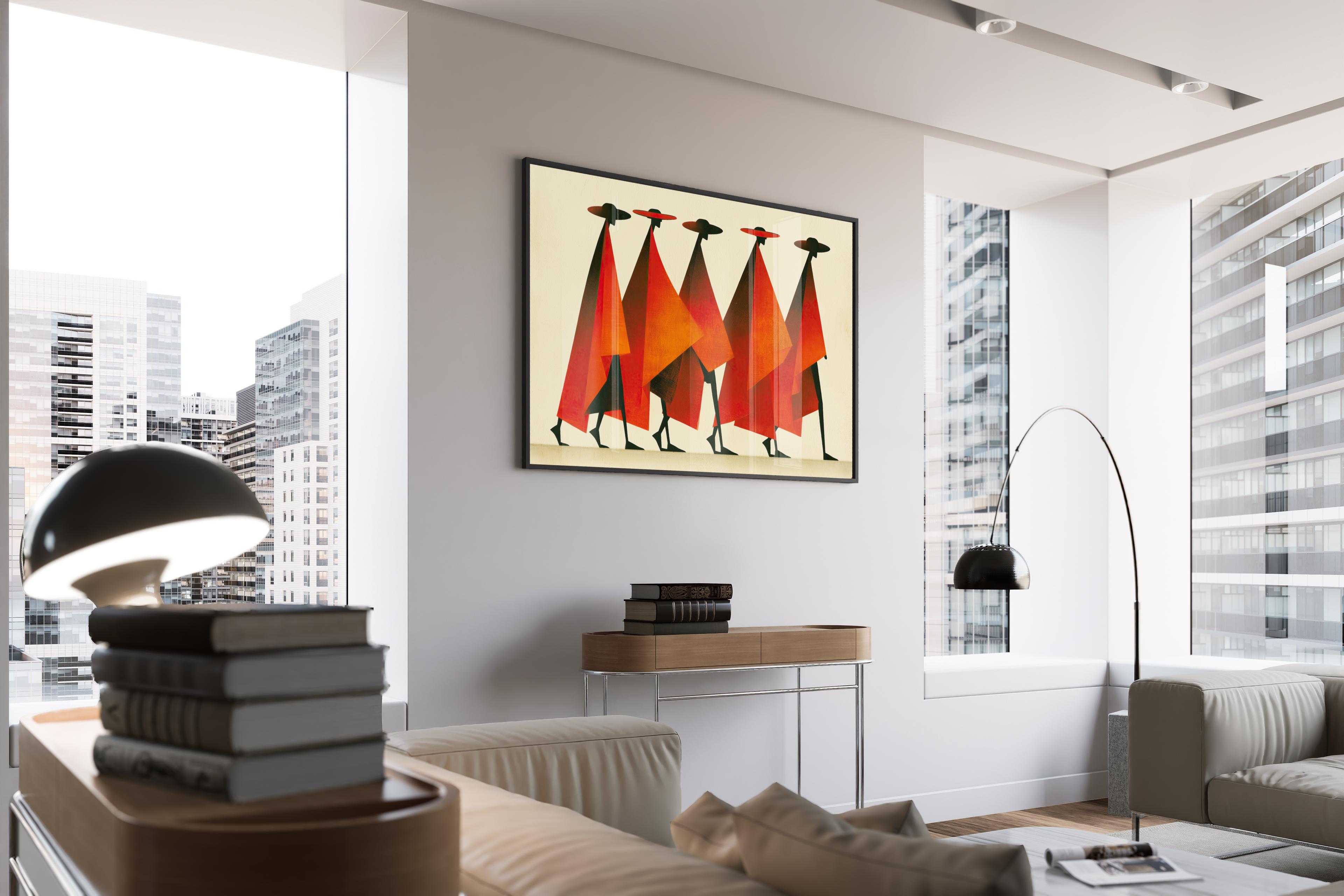 A Symphony of Capes – Figuren Umhang Fine Art modernistisch | Illustration-Kunstdruck – gerahmtes Poster kaufen