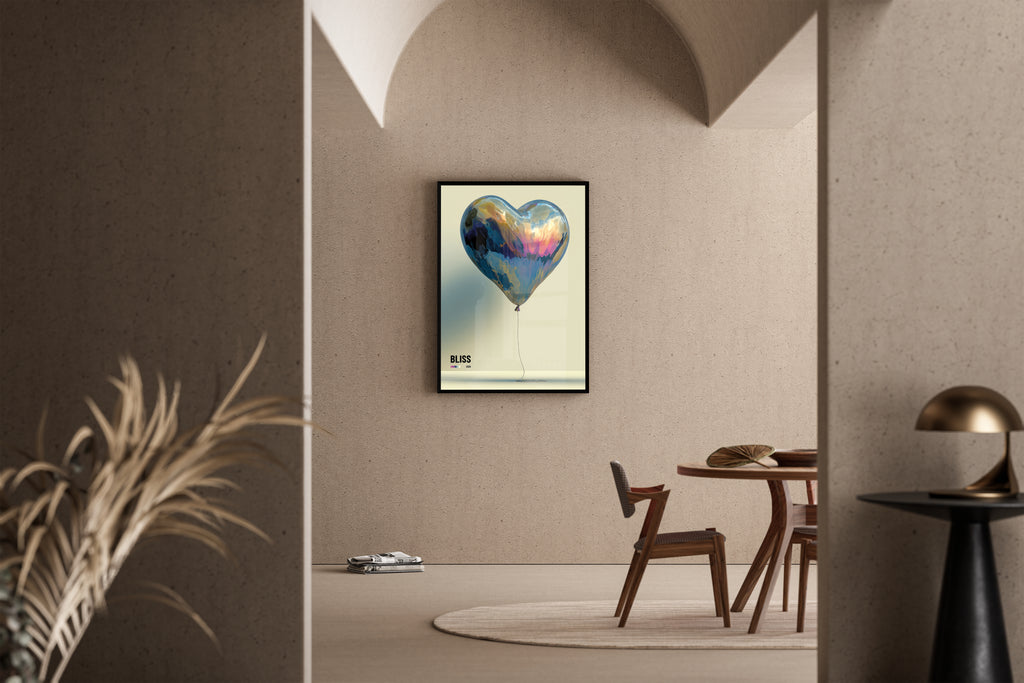 Bliss – Herzballon Marmor-Optik blau lila rosa | Ölgemälde-Stil – Poster im Esszimmer