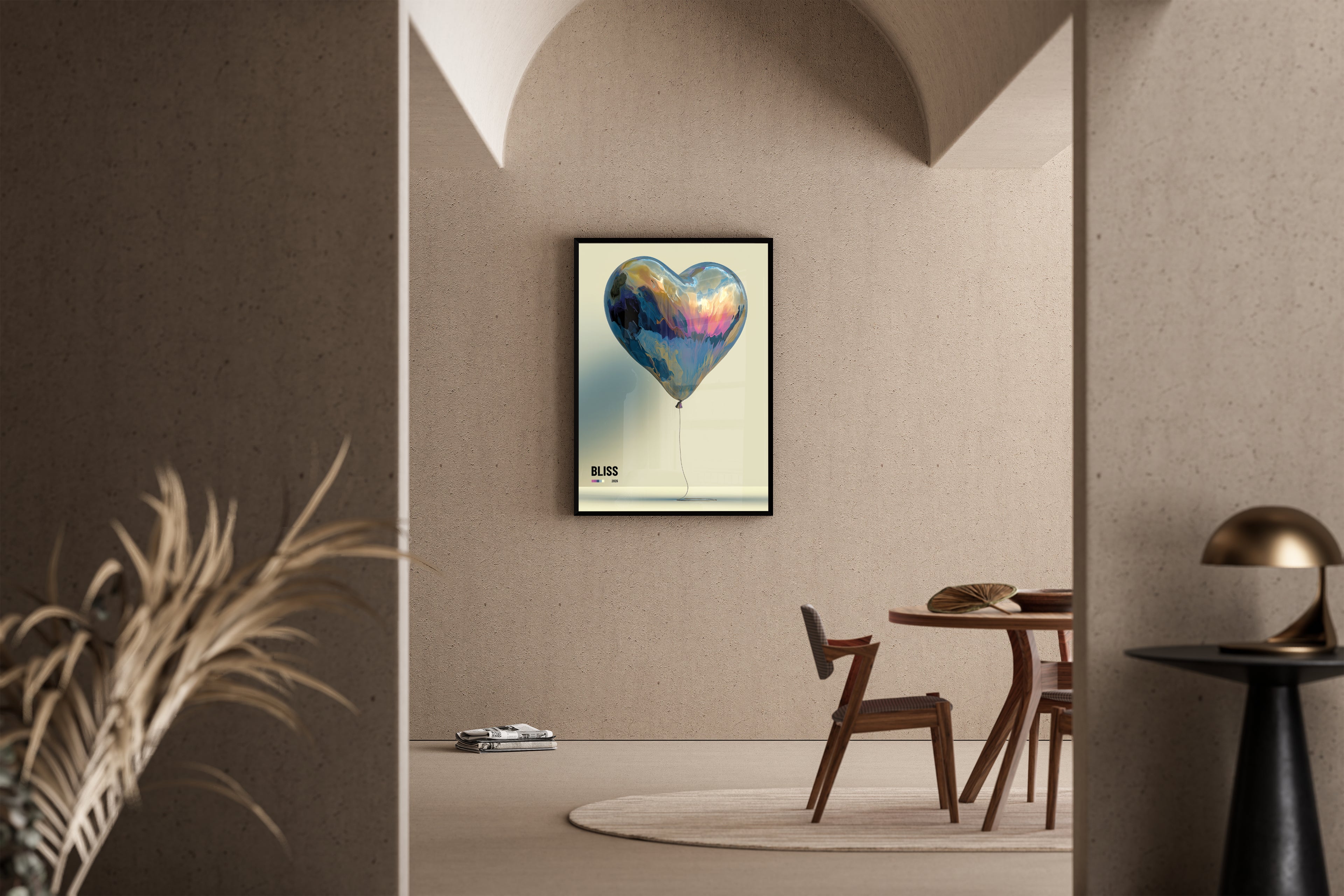 Bliss – Herzballon Marmor-Optik blau lila rosa | Ölgemälde-Stil – Poster im Esszimmer