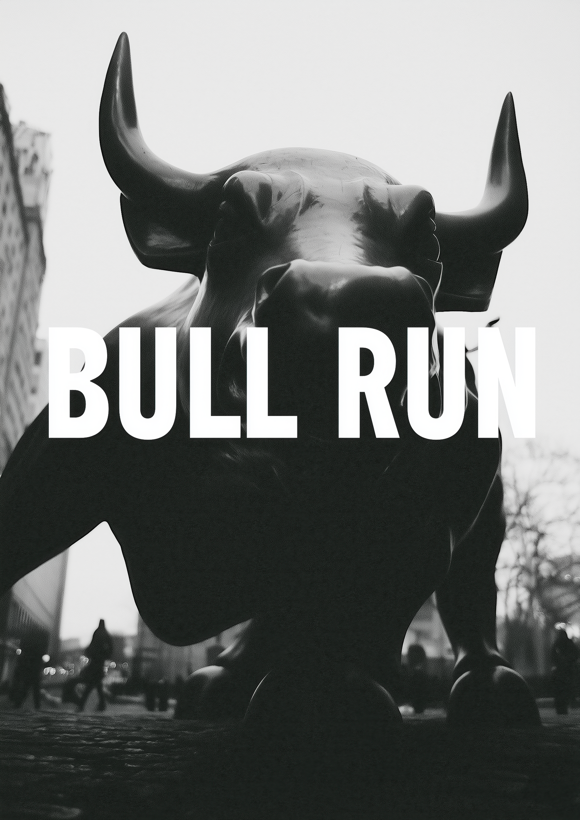 Bull Run – Charging Bull Wall Street monochrom frontal | Cinematic-Foto-Optik – eleganter Kunstdruck