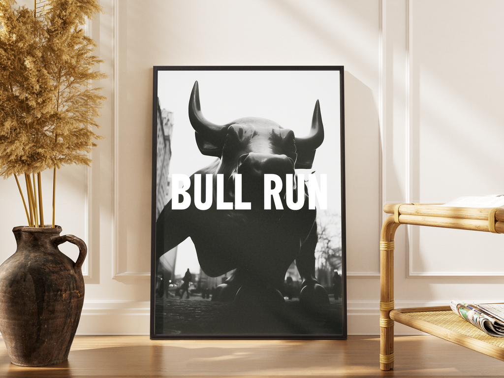 Bull Run – Wall Street Bulle Fine Art NYC monochrom | Stadtfoto-Druck – gerahmtes Poster kaufen