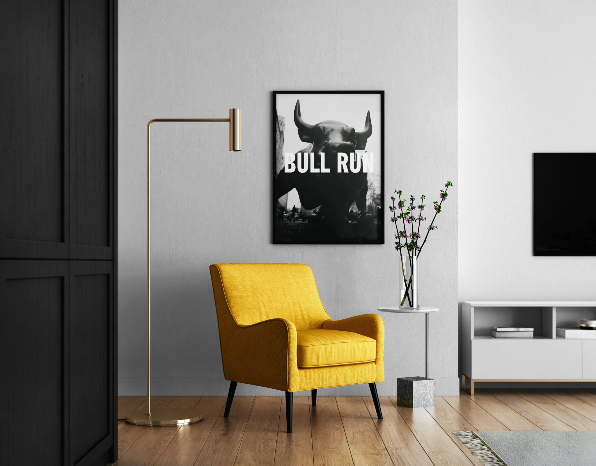 Bull Run – Charging Bull New York Wandbild Finance | Urban-Kunstdruck – Wandbild im modernen Wohnzimmer