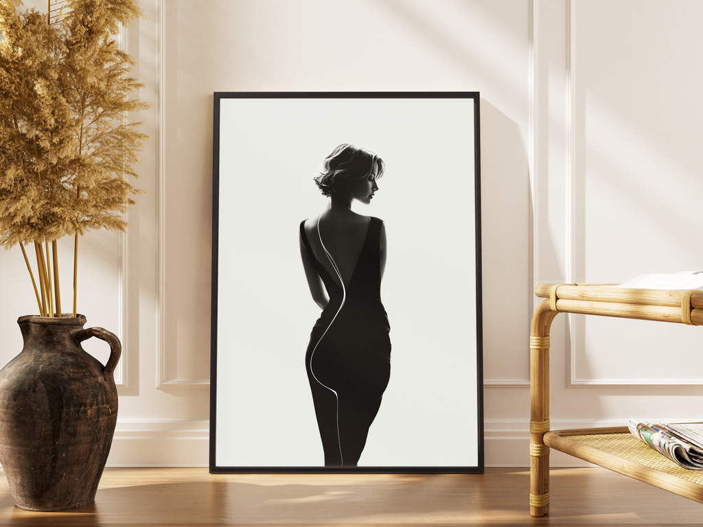 Back to Black – Schwarzweiß-Frauenakt Wanddekoration edel | Schwarz-weiß-Fotodruck – gerahmtes Poster kaufen
