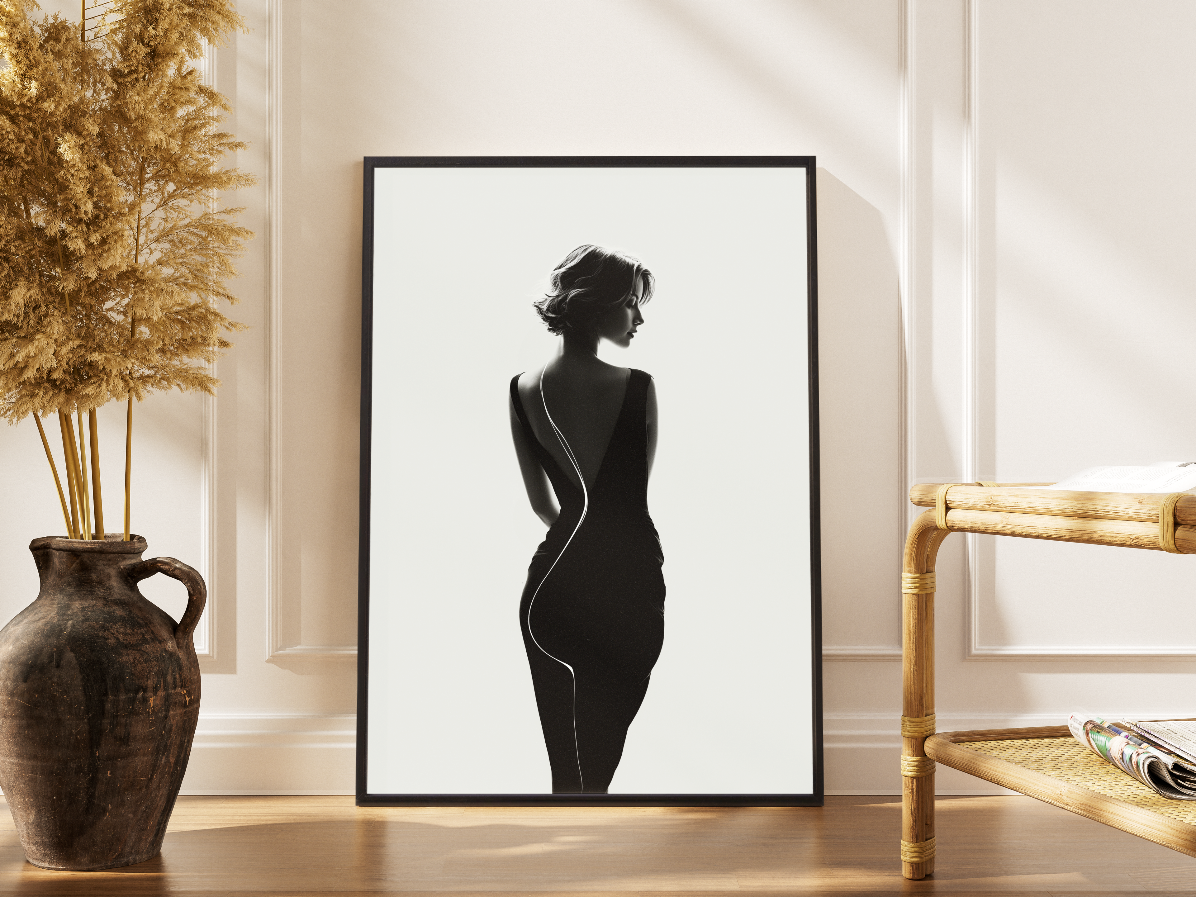 Back to Black – Schwarzweiß-Frauenakt Wanddekoration edel | Schwarz-weiß-Fotodruck – gerahmtes Poster kaufen