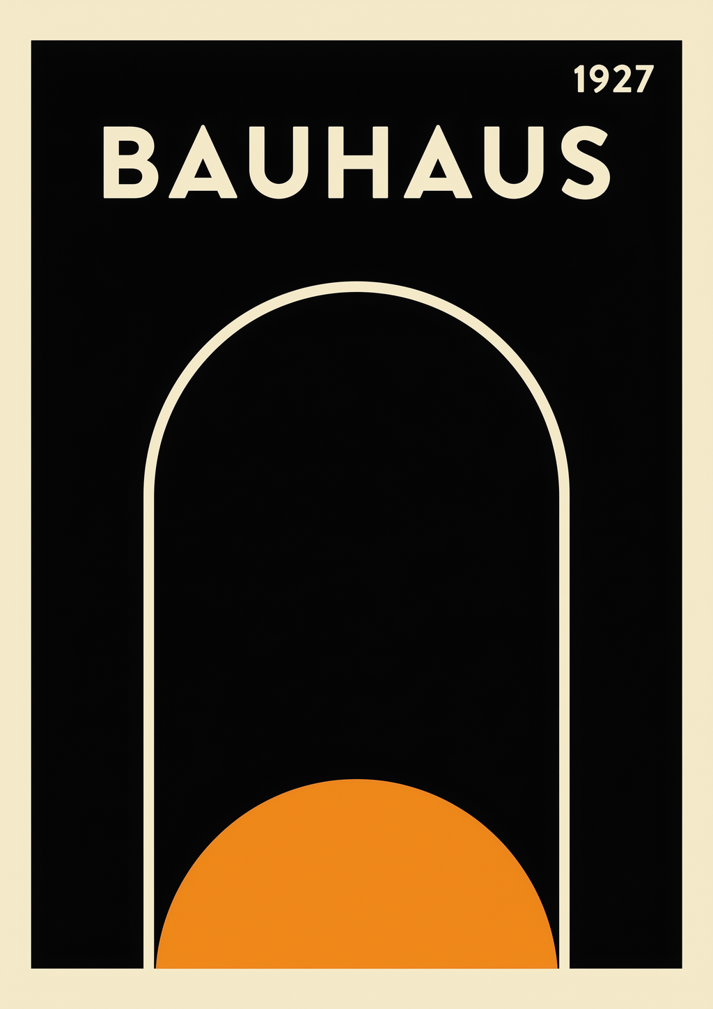 Bauhaus – Arch – Geometrischer Torbogen orangene Halbkugel schwarz 1927 | Bauhaus-Grafikdesign – eleganter Kunstdruck