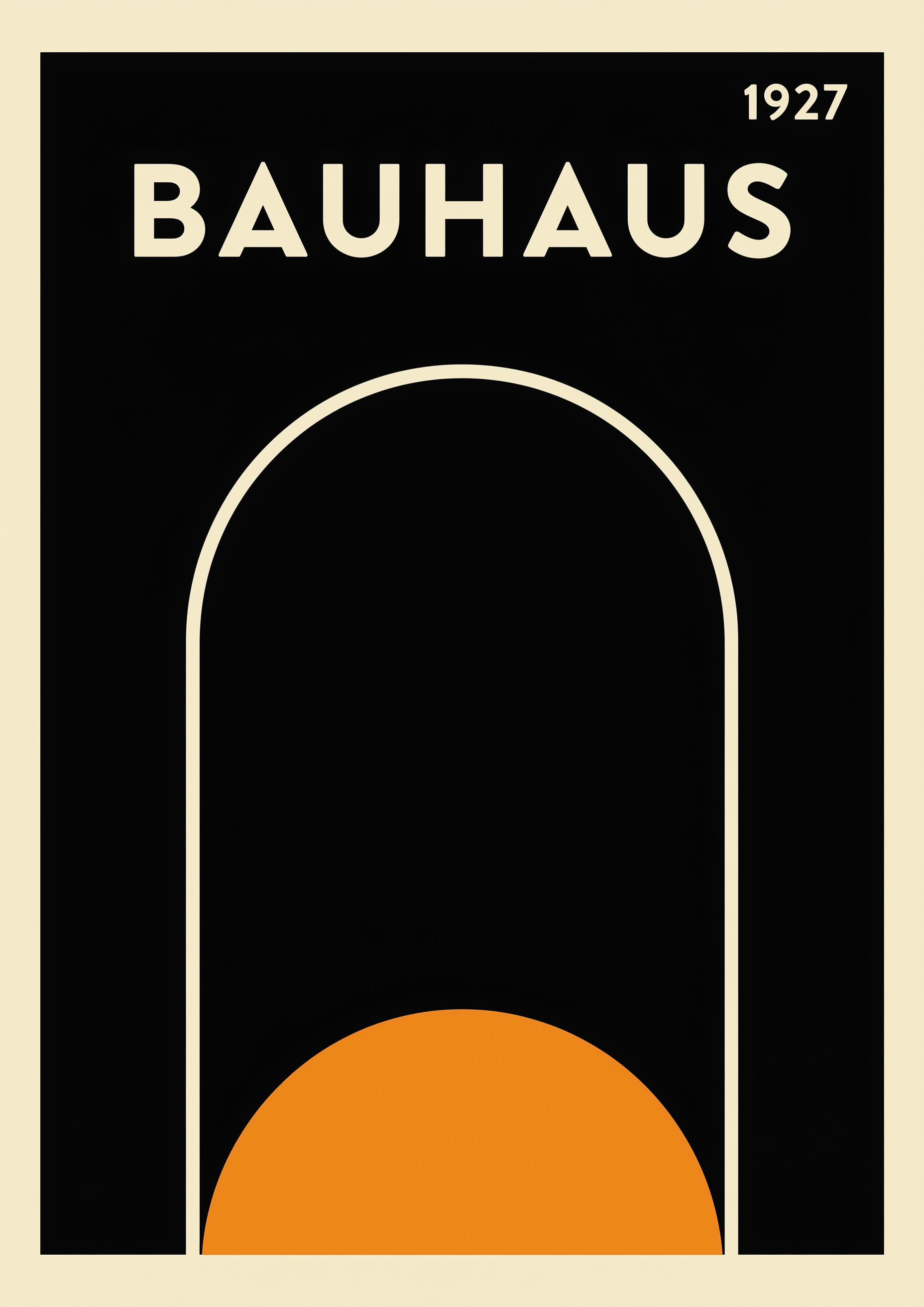 Bauhaus – Arch – Geometrischer Torbogen orangene Halbkugel schwarz 1927 | Bauhaus-Grafikdesign – eleganter Kunstdruck