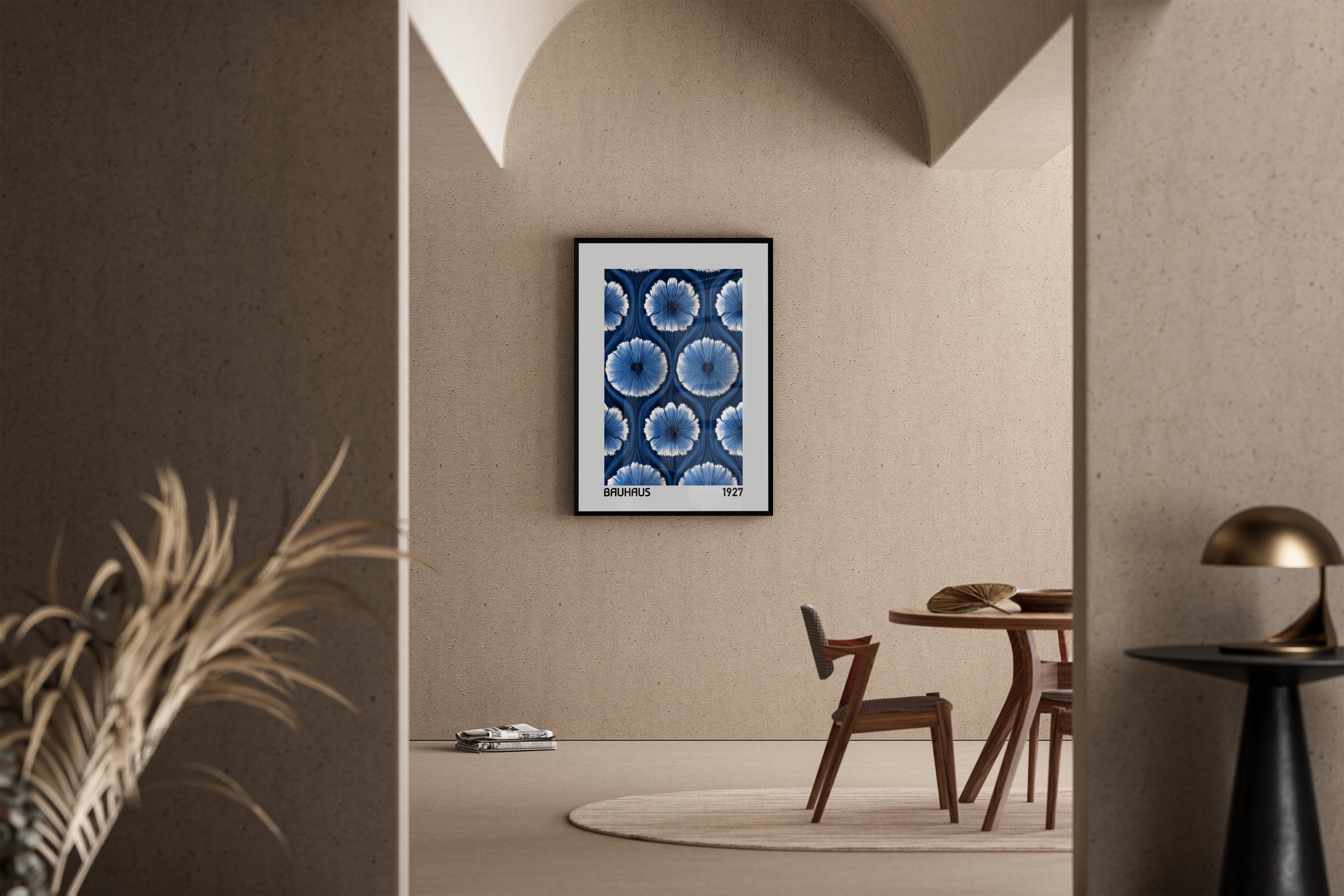 Bauhaus 1927 – blaues Blumenmuster Bauhaus-Design – Poster im Esszimmer | Wanddekoration