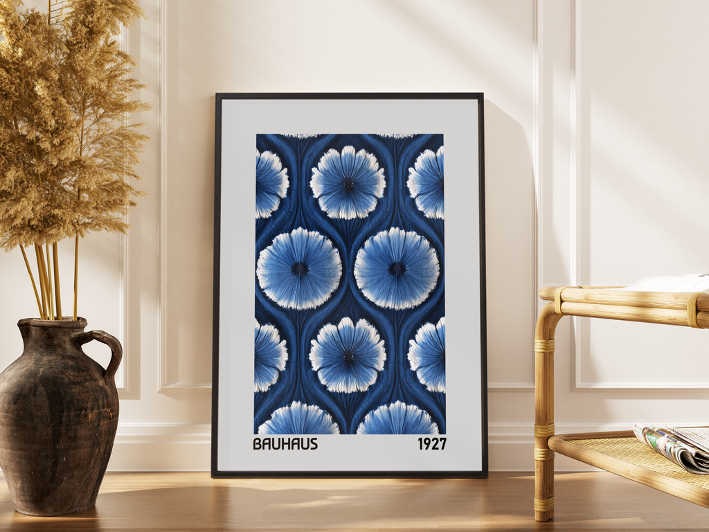 Bauhaus 1927 Blumenmuster-Kunstdruck – florales Design blau – gerahmtes Poster kaufen