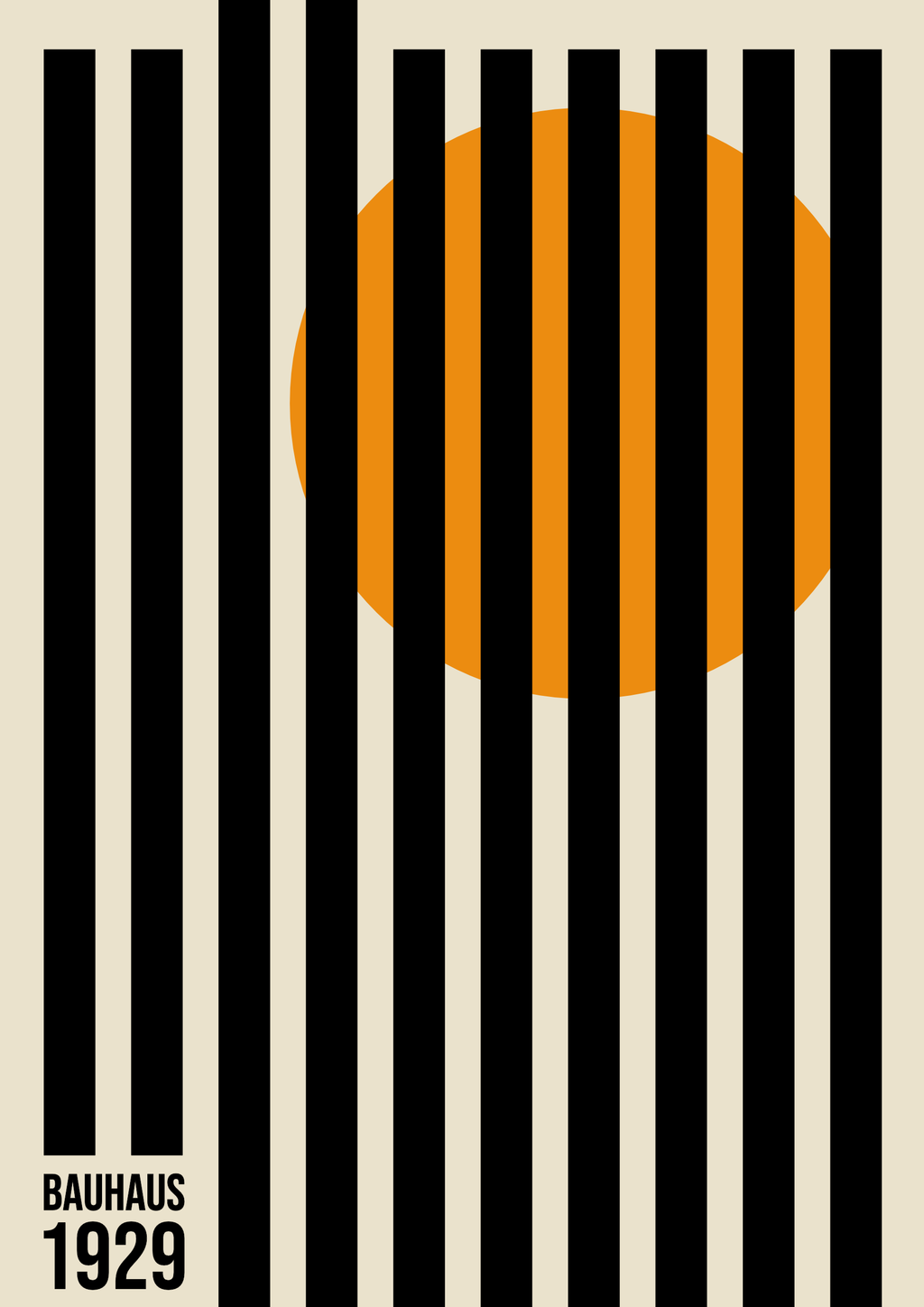 Bauhaus- Stripes – schwarze Streifen mit orangem Kreis | Bauhaus-Geometrie – eleganter Kunstdruck
