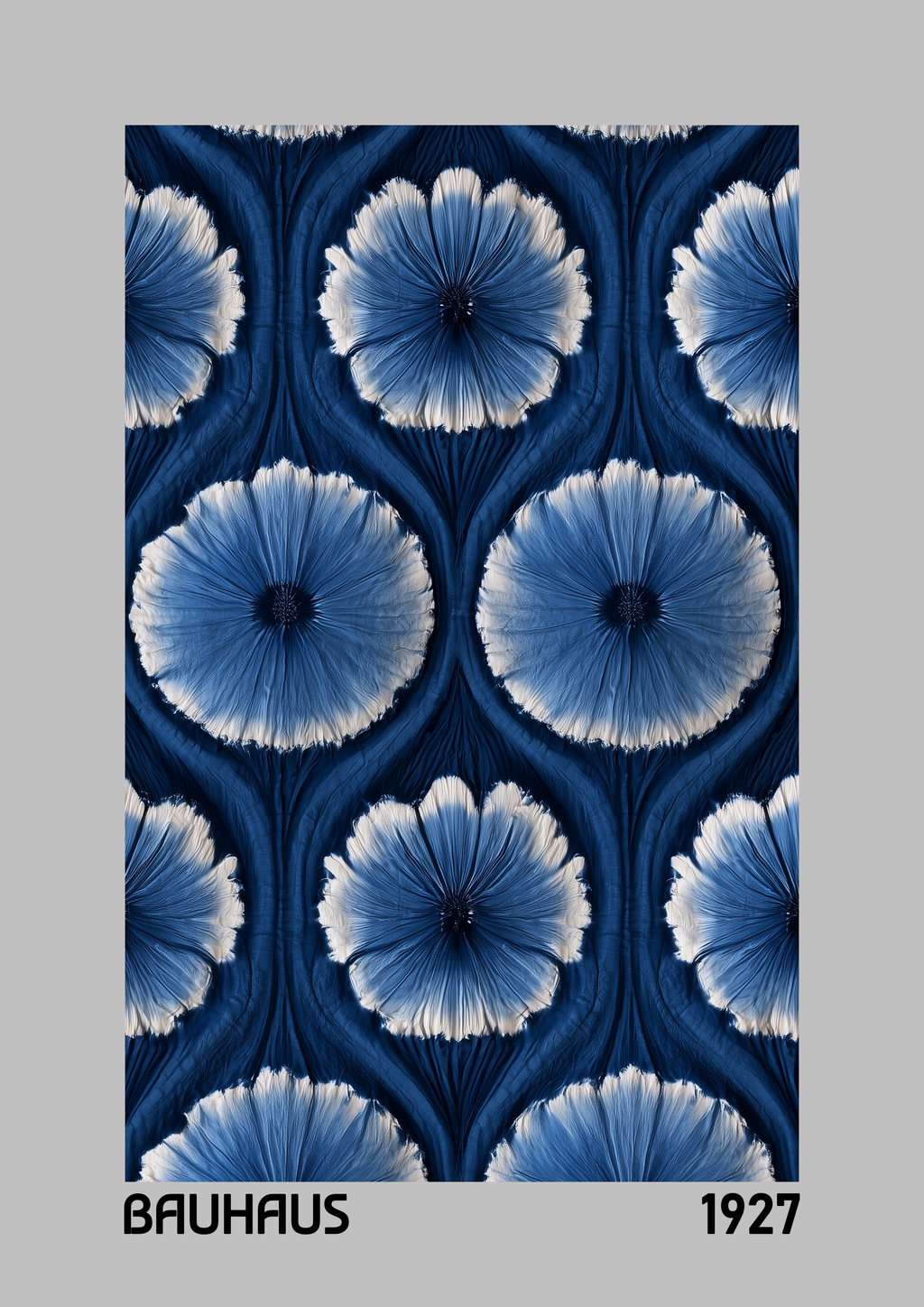 Bauhaus 1927 – blaues Blumenmuster symmetrisch | Bauhaus-Stil – eleganter Kunstdruck