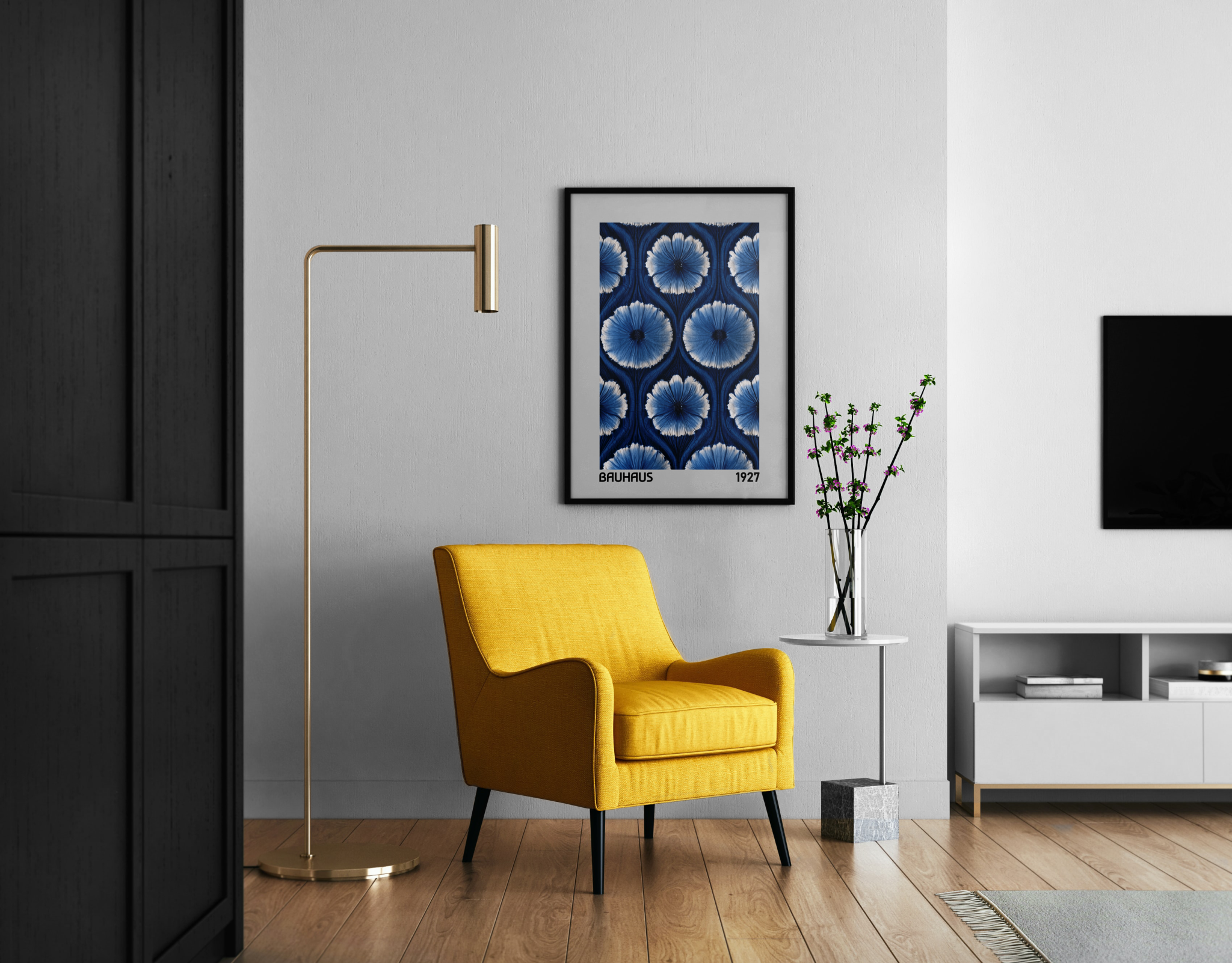 Bauhaus 1927 | florales Muster blau Bauhaus-Stil – Wandbild im modernen Wohnzimmer kaufen