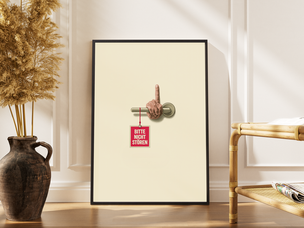 Bitte nicht stören – Mittelfinger Türschild Fine Art Humor | Concept-Art-Druck – gerahmtes Poster kaufen