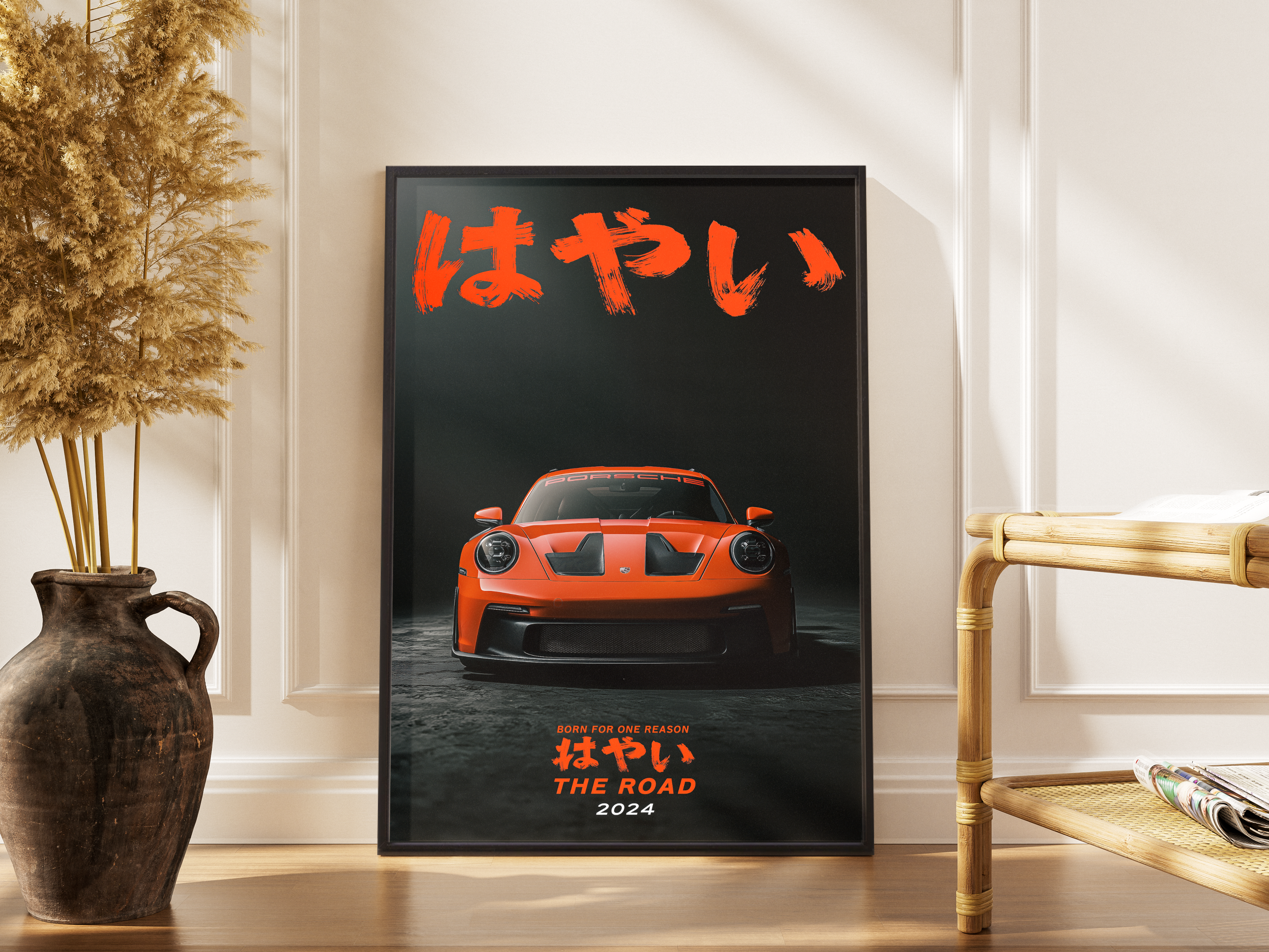 Born for the Road – Porsche GT3 Hayai Speed Poster | Fine-Art-Poster – gerahmtes Poster kaufen