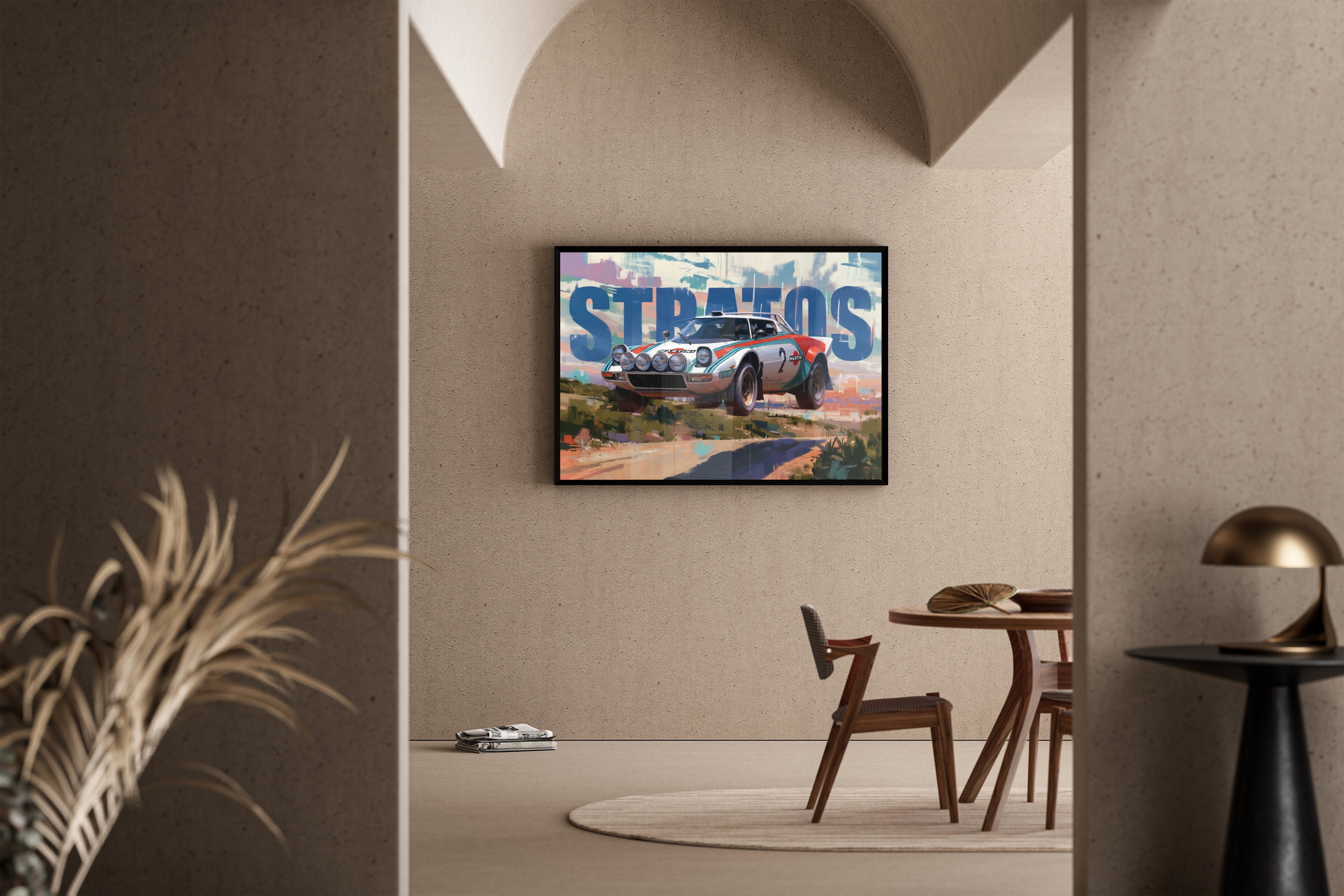 Stratos – Lancia Stratos Martini Racing Oldtimer Rallye | Gouache-Illustration – Poster im Wohnbereich