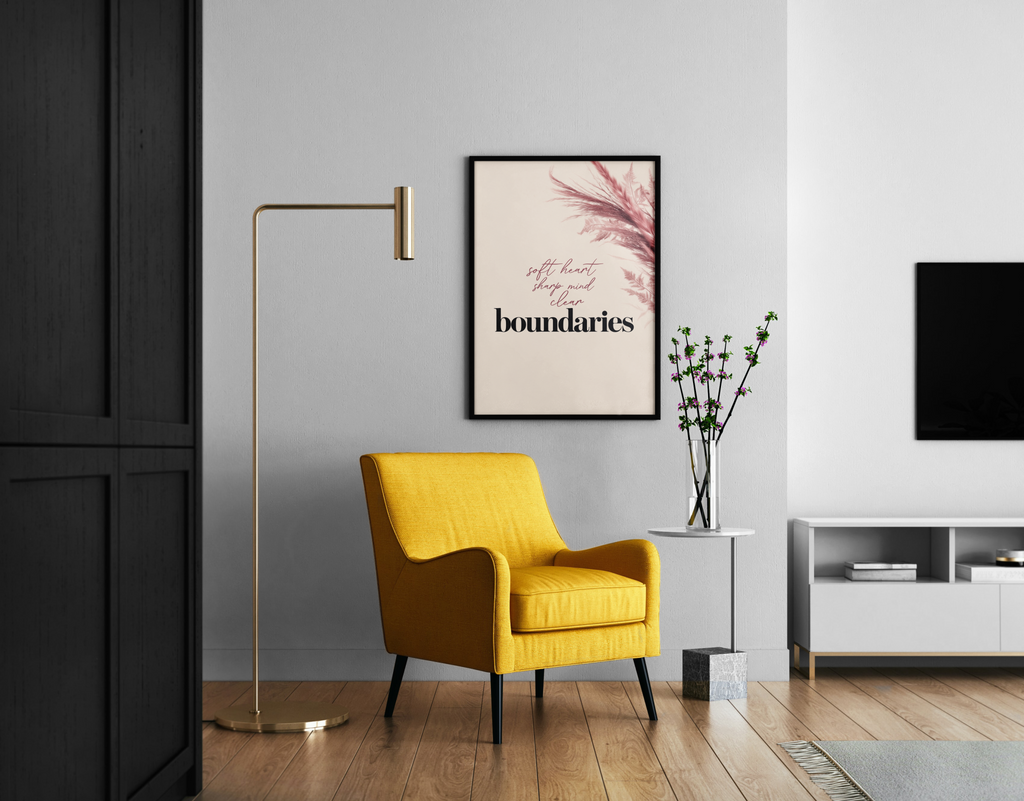 Boundaries – elegantes Empowerment-Poster Pampagras rosa | Typografie-Kunstdruck-Stil – Wandbild im modernen Wohnzimmer