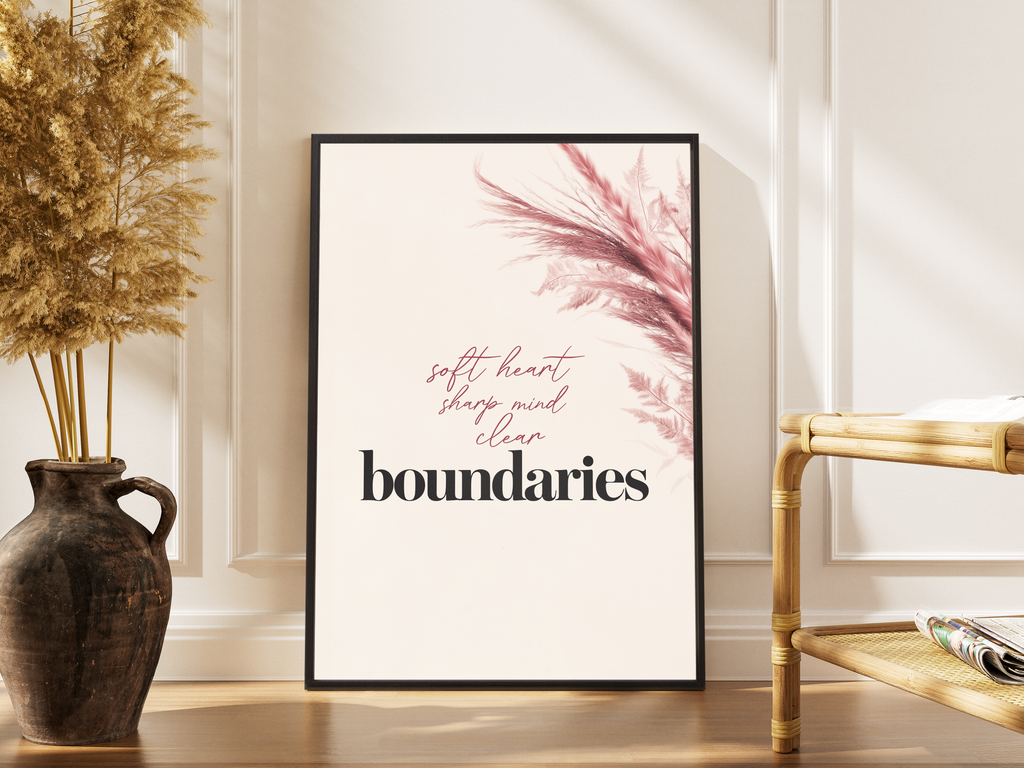 Boundaries – Boho-Zitat Pampagras Wanddekoration Geschenk | Botanical-Grafik-Kunstdruck – gerahmtes Poster kaufen