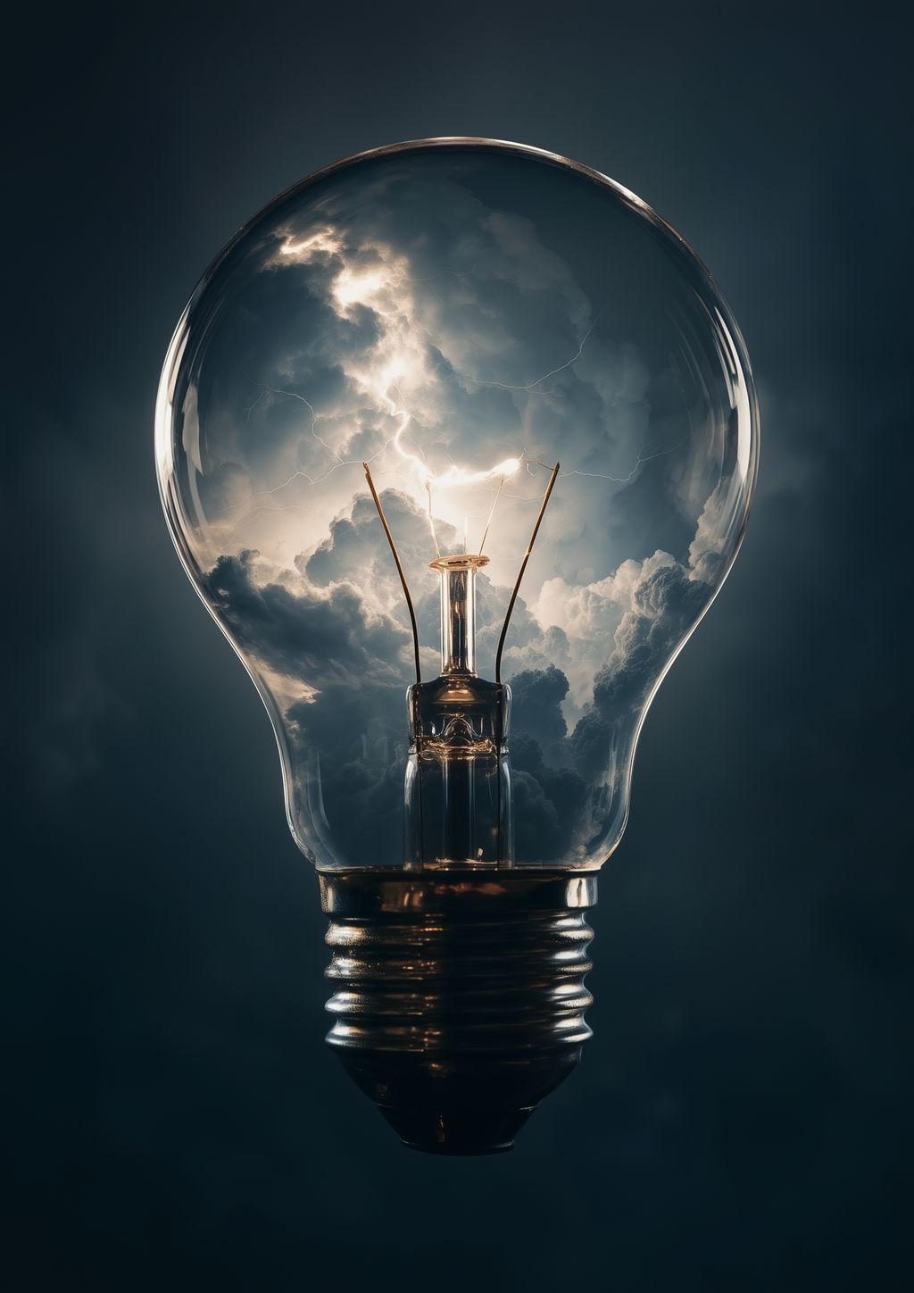 Bulb Fiction – Glühbirne mit Gewitterwolken | fotorealistischer Kunstdruck kaufen