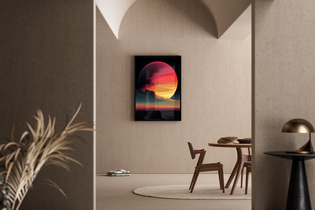 Cloud Nine Degrees – Science-Fiction Planeten-Poster rot gold | Digitale Sci-Fi-Malerei – Poster im Esszimmer