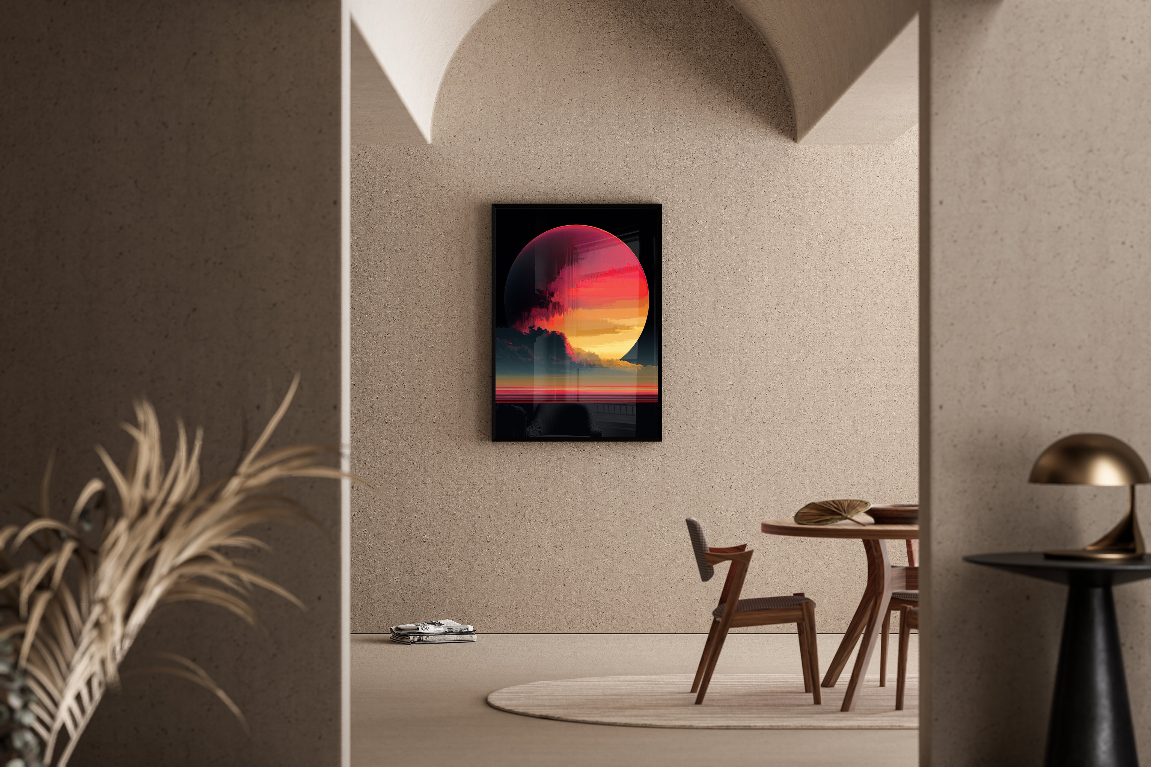 Cloud Nine Degrees – Science-Fiction Planeten-Poster rot gold | Digitale Sci-Fi-Malerei – Poster im Esszimmer