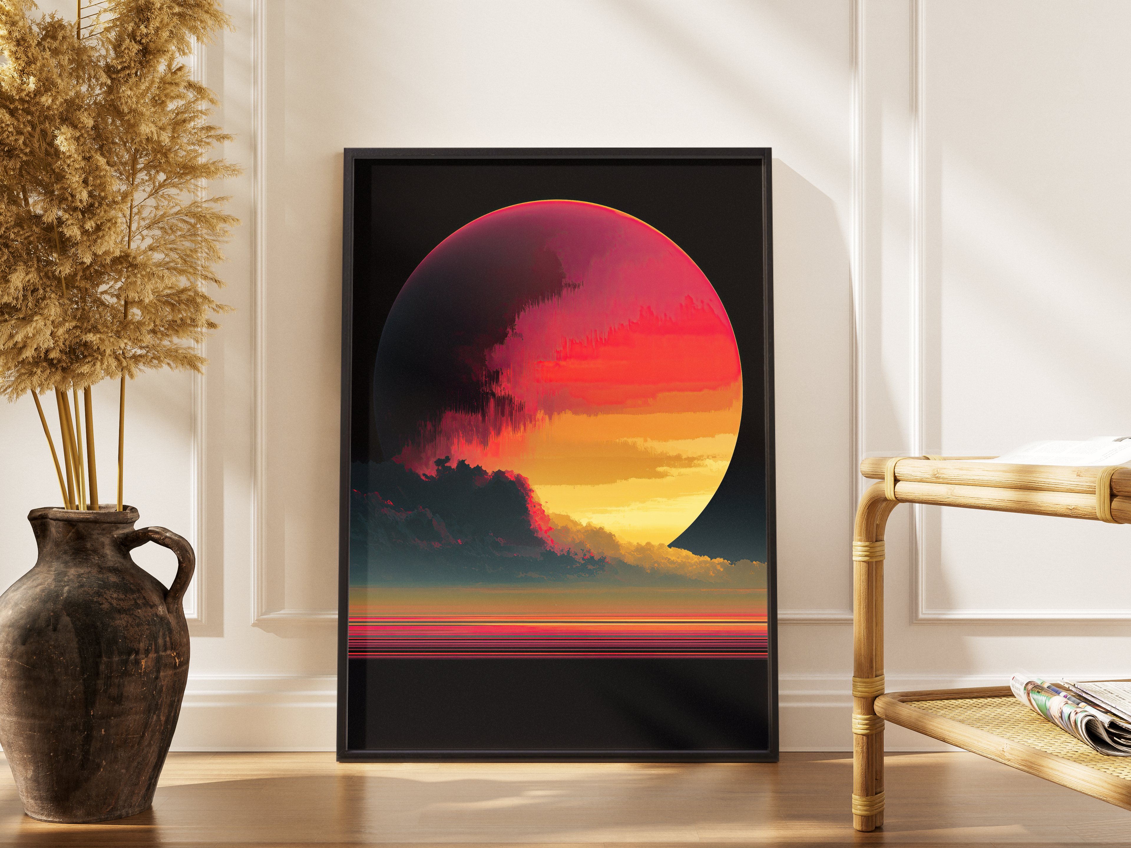 Cloud Nine Degrees – Planet Wolken Wanddekoration Sci-Fi-Poster | Retrowave-Illustration – gerahmtes Poster kaufen