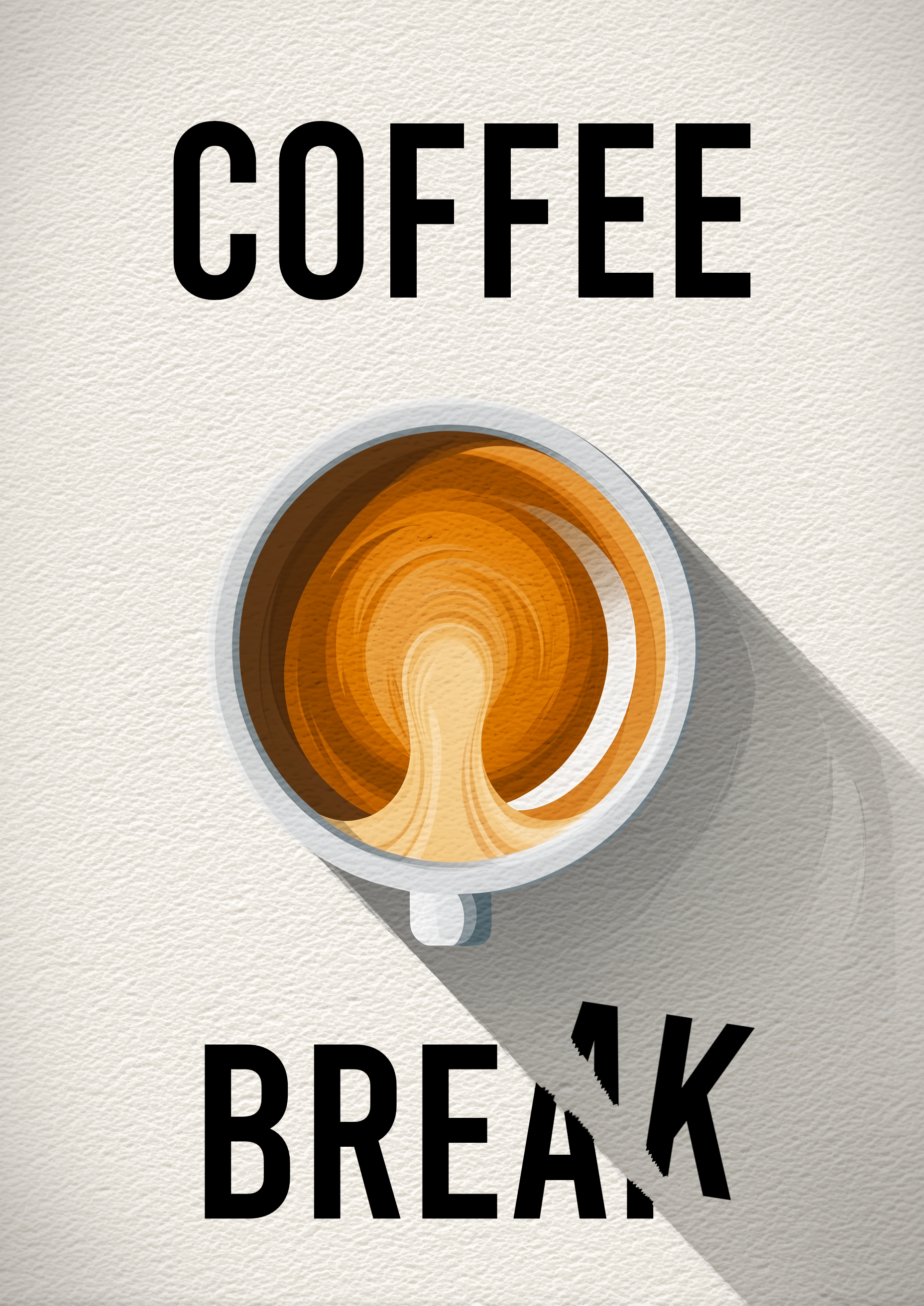 Coffee Break Schriftzug mit Kaffeetasse von oben – typografischer Küchen Kunstdruck