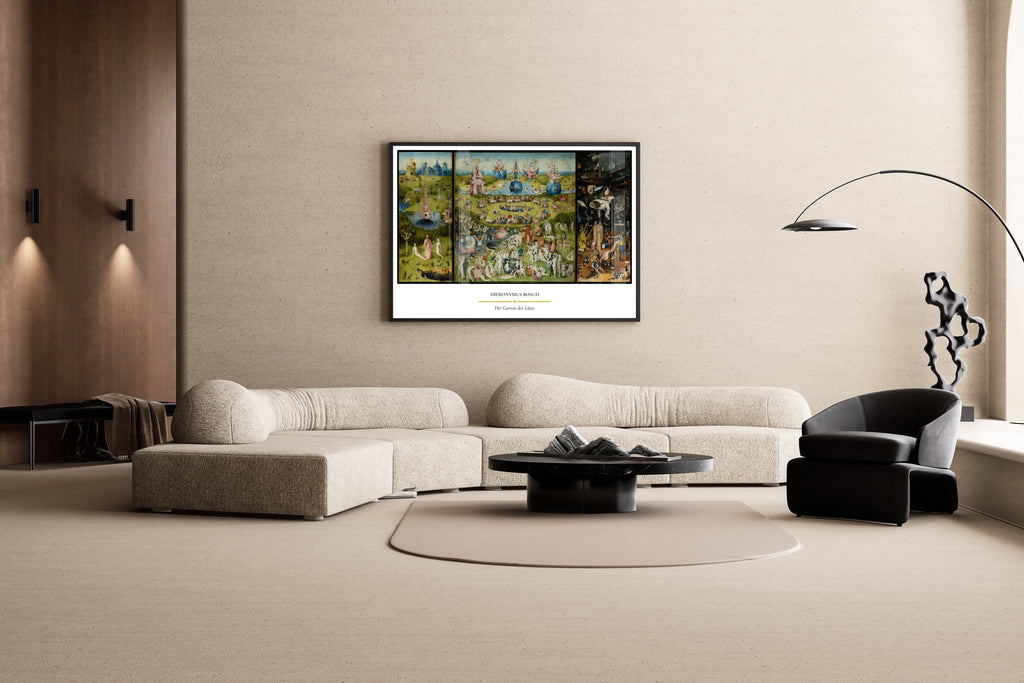 Bosch – Der Garten der Lüste – Apokalyptisches Triptychon Lust Sünde Verdammnis | Altniederl. Gemälde – Wandbild im modernen Wohnzimmer