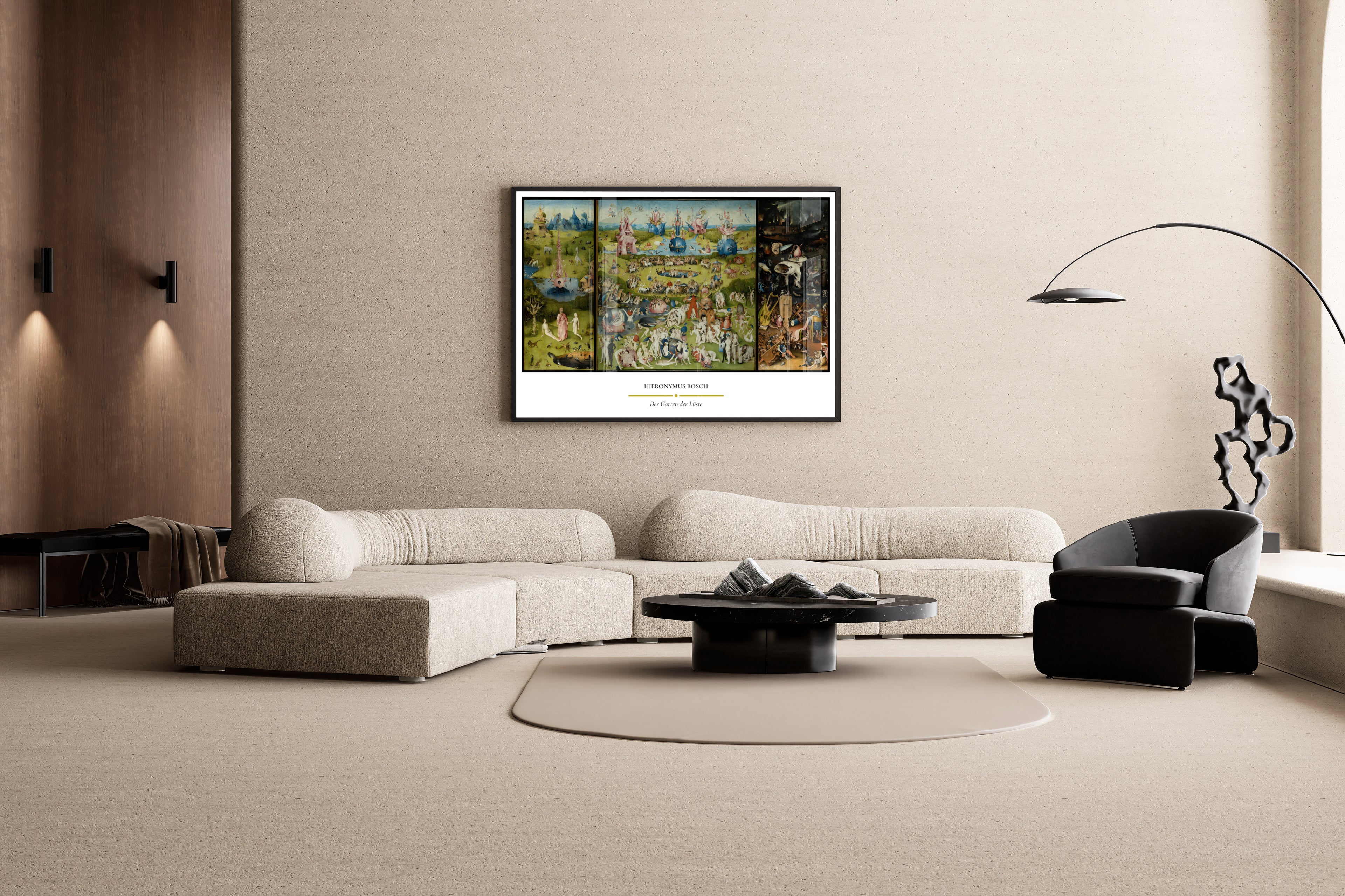 Bosch – Der Garten der Lüste – Apokalyptisches Triptychon Lust Sünde Verdammnis | Altniederl. Gemälde – Wandbild im modernen Wohnzimmer