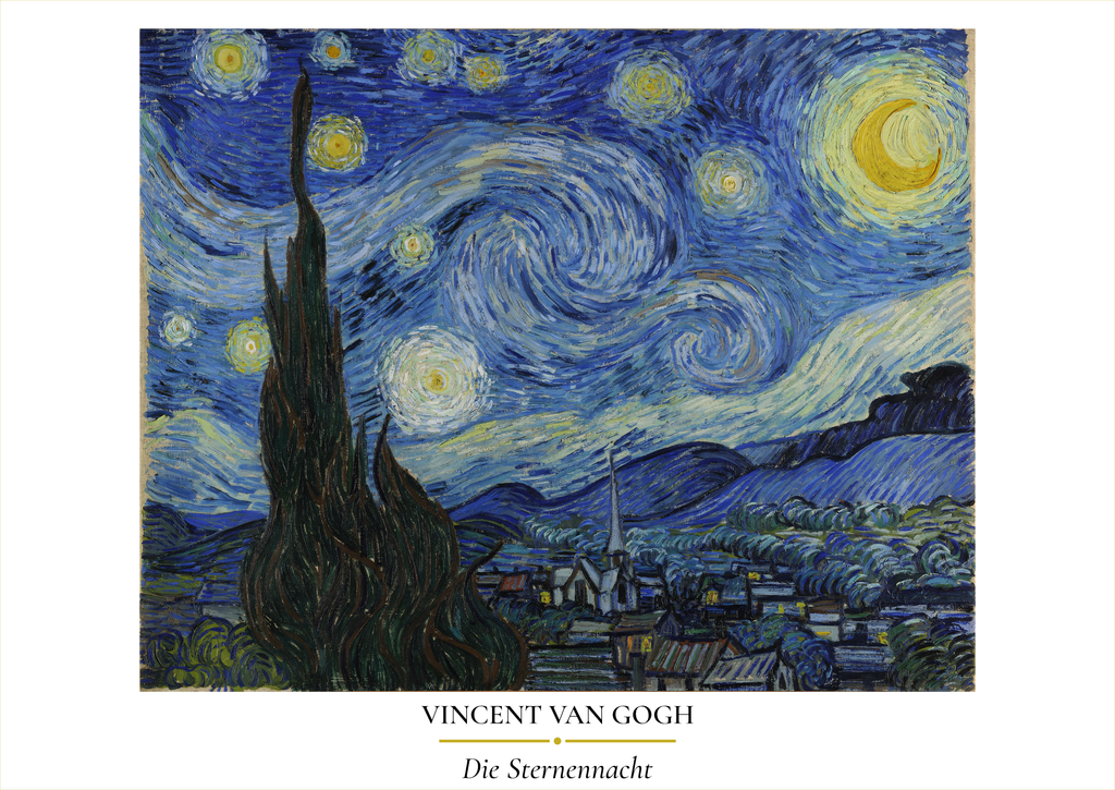 Van Gogh – Die Sternennacht – Wirbelnder Nachthimmel Zypresse Dorf Saint-Rémy | Post-Impressionismus – eleganter Kunstdruck