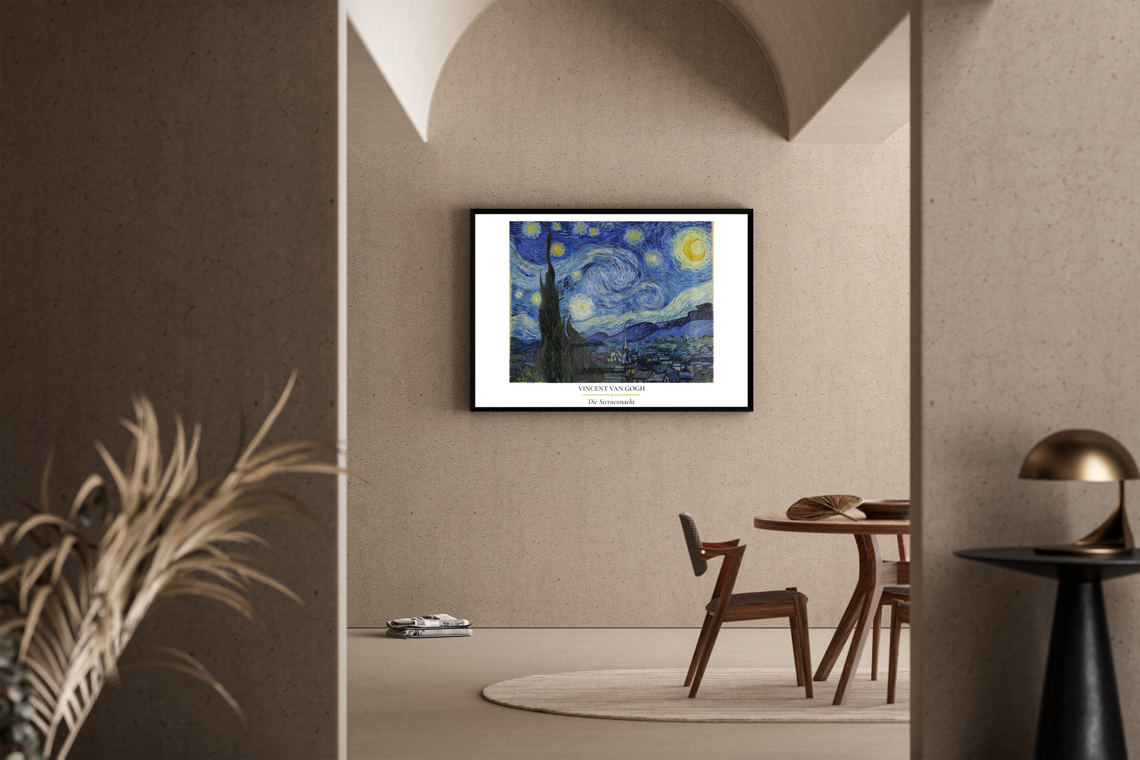 Van Gogh – Die Sternennacht – Kosmische Nachtlandschaft Zypresse leuchtender Mond | Van-Gogh-Stil – Poster im Wohnbereich