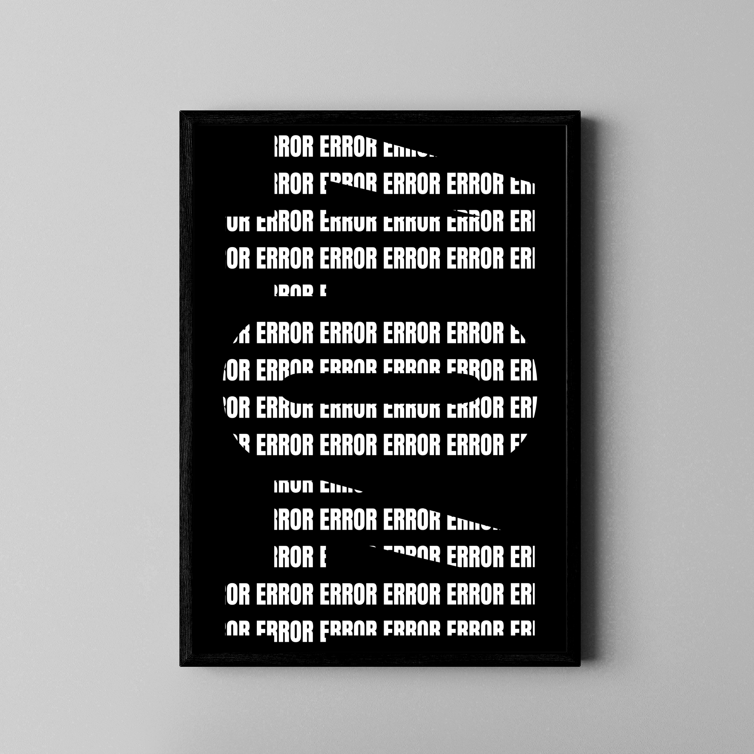 ERROR Schriftzug als repetitives Typo-Muster in Schwarz-Weiß – Statement Poster im schwarzen Rahmen
