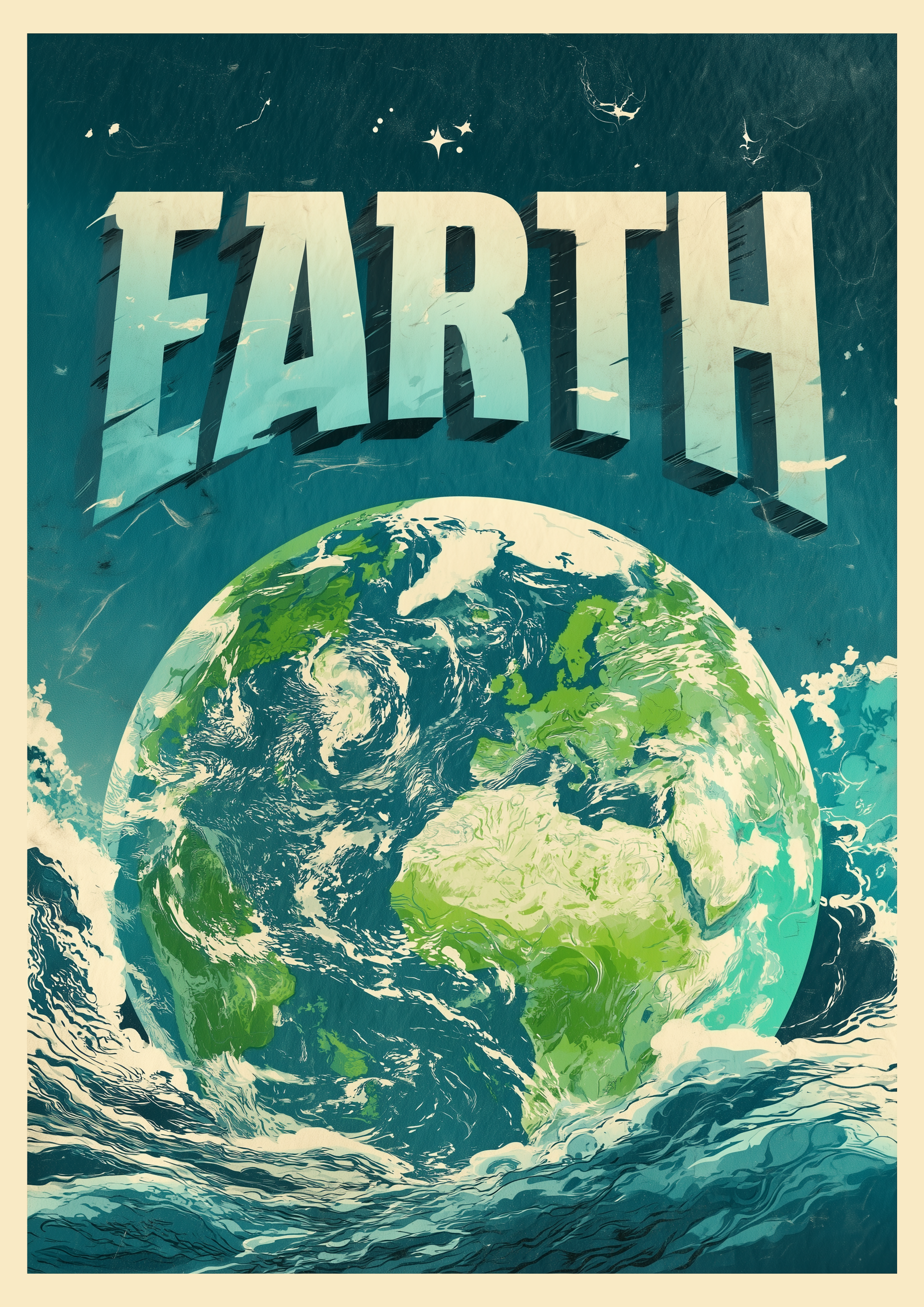 EARTH – Vintage Globus Retro Kunstdruck – eleganter Kunstdruck