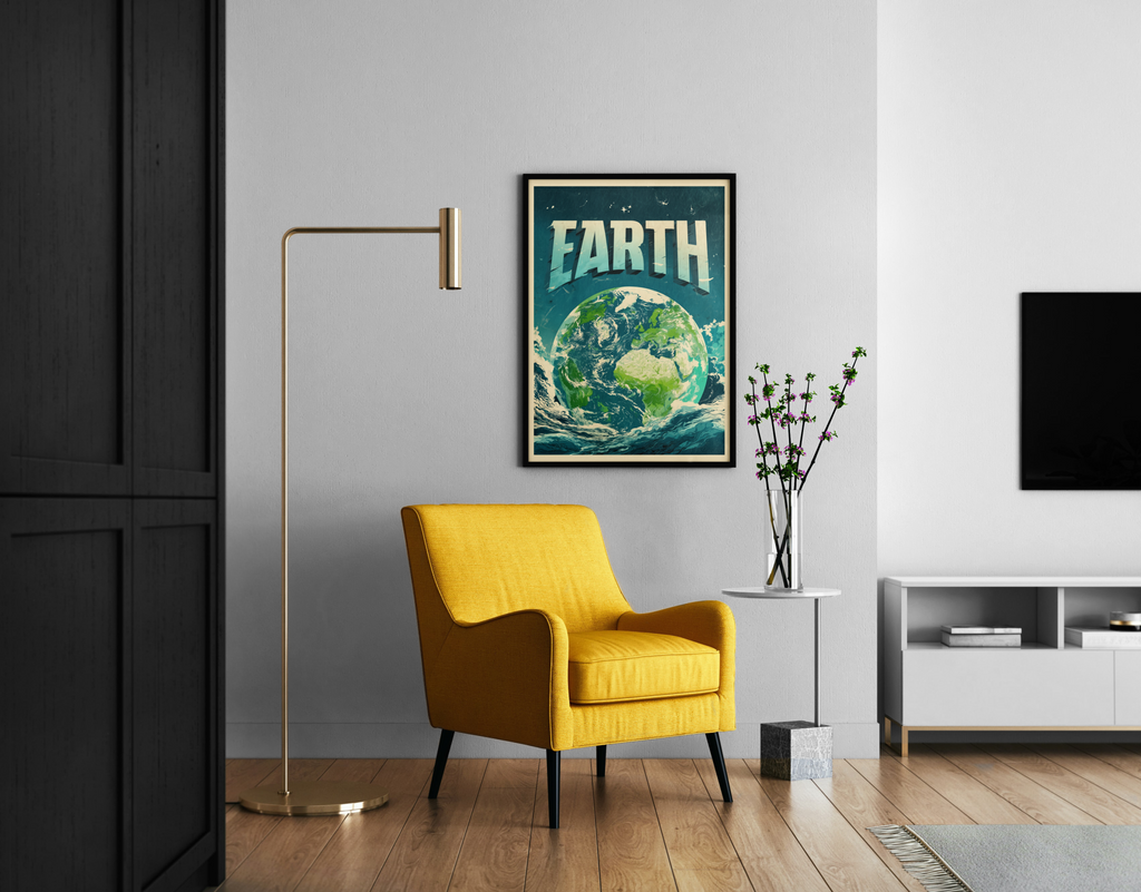 EARTH – Vintage Globus Retro Kunstdruck – Wandbild im modernen Wohnzimmer