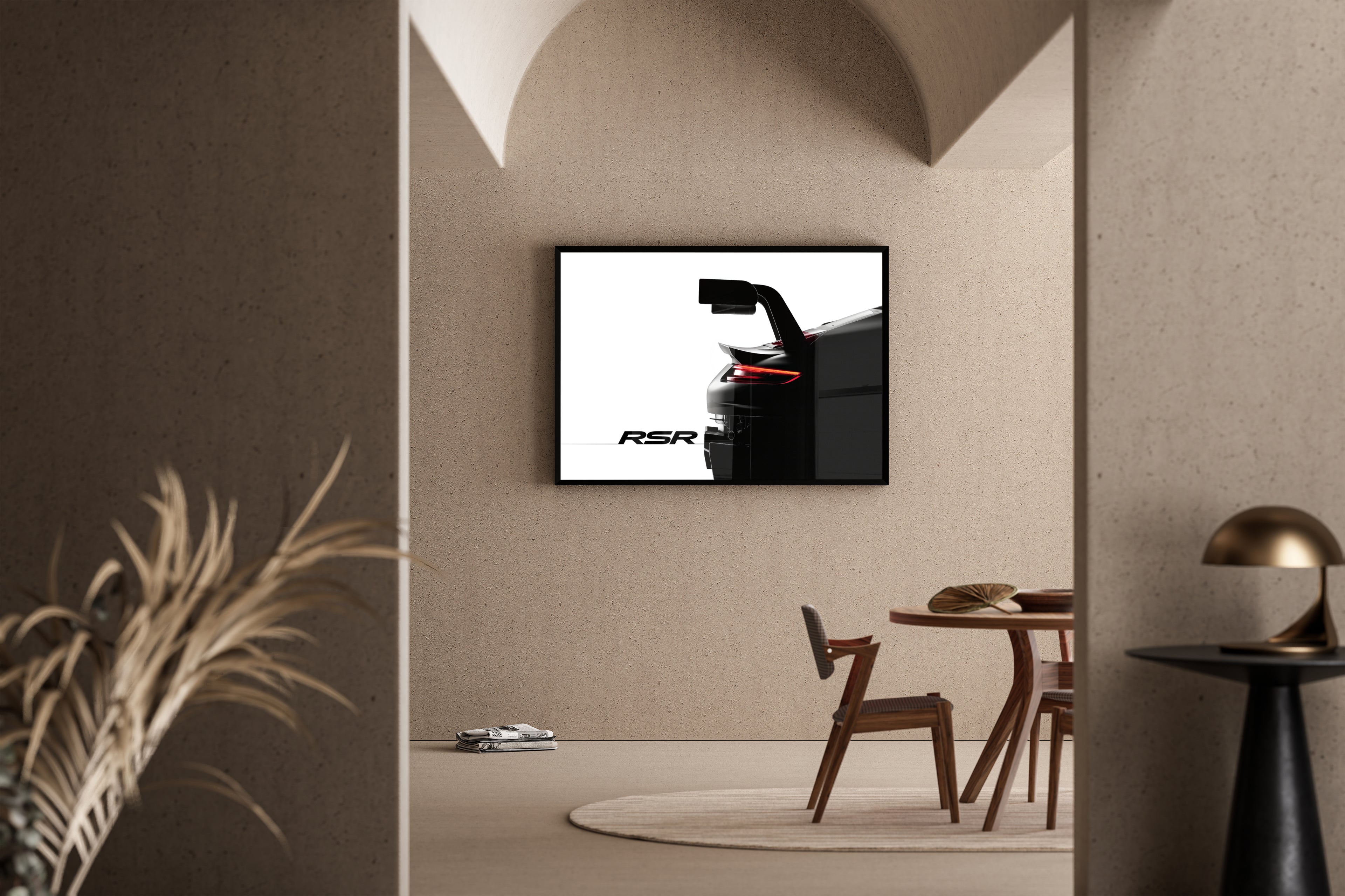 Engineered Emotion – Porsche RSR schwarz weiß Heck | Motorsport-Fotodruck – Poster im Wohnbereich