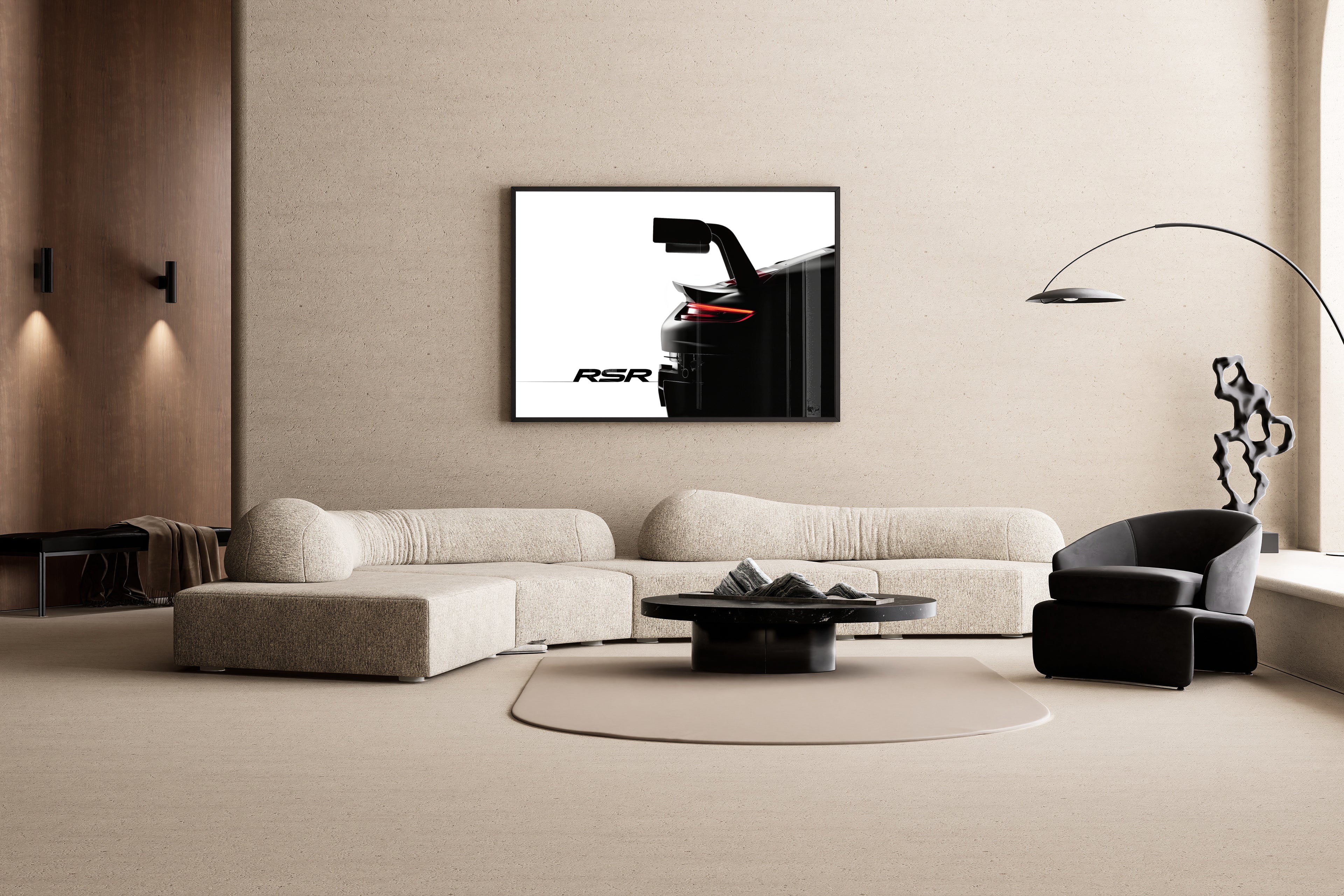 Engineered Emotion – Porsche 911 RSR Rennsport Detail | Fotodruck – Wandbild im modernen Wohnzimmer