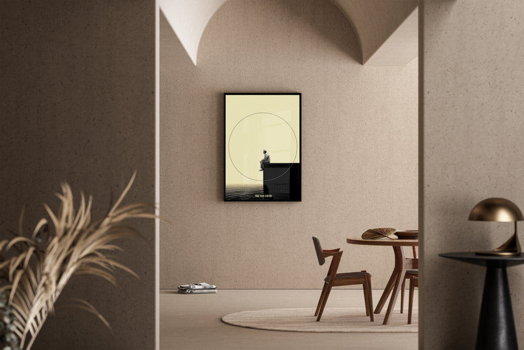 Find Your Center – Achtsamkeits-Motiv mit Kreis | Holzschnitt-Stil – Poster im Esszimmer