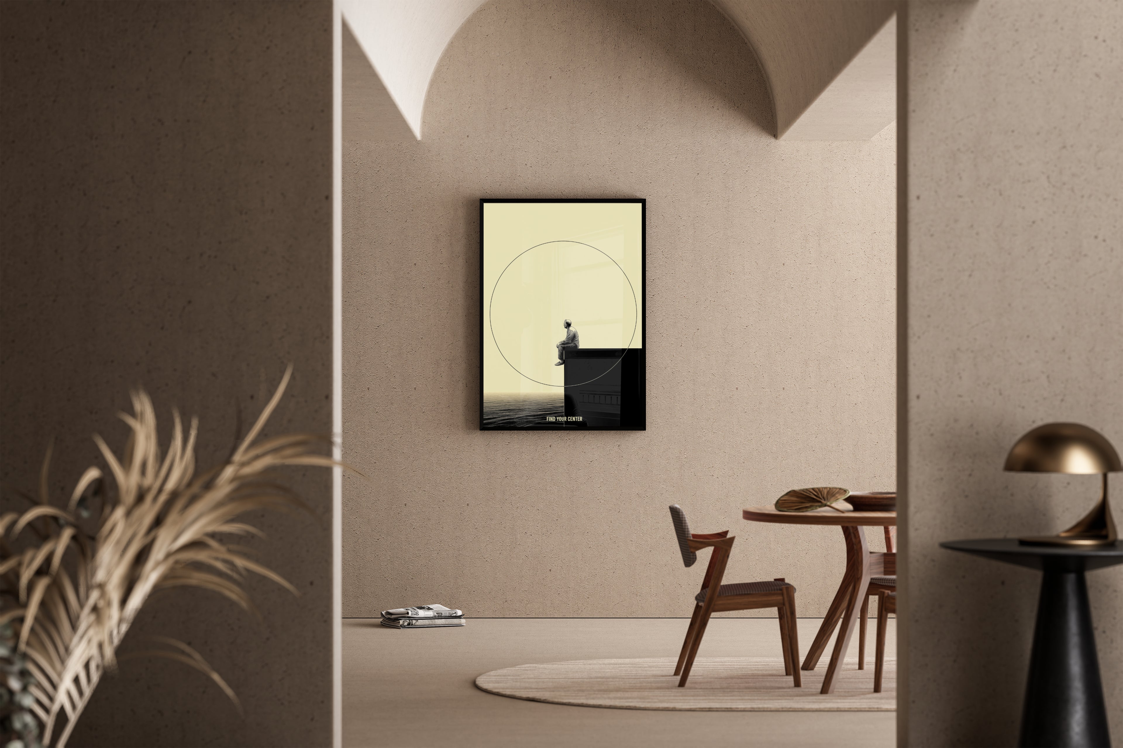 Find Your Center – Achtsamkeits-Motiv mit Kreis | Holzschnitt-Stil – Poster im Esszimmer