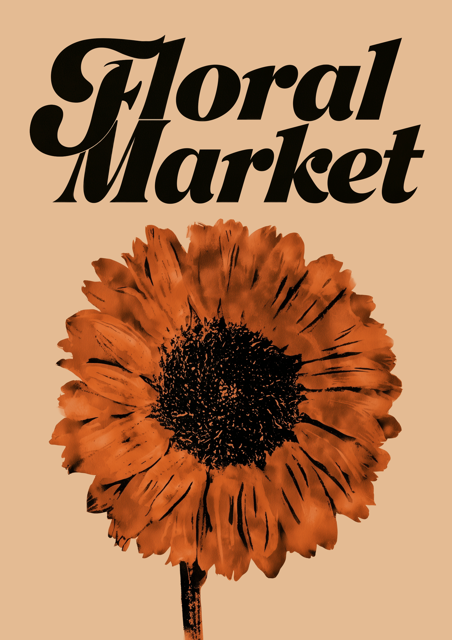 Floral Market – Sonnenblume Terrakotta Retro-Poster beige | Siebdruck-Optik – eleganter Kunstdruck