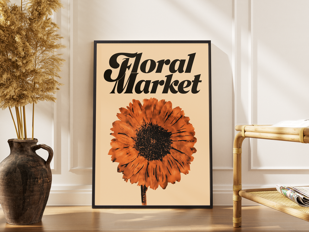 Floral Market – Sonnenblume Siebdruck Vintage Fine Art Poster | Retro-Blumendruck – gerahmtes Poster kaufen