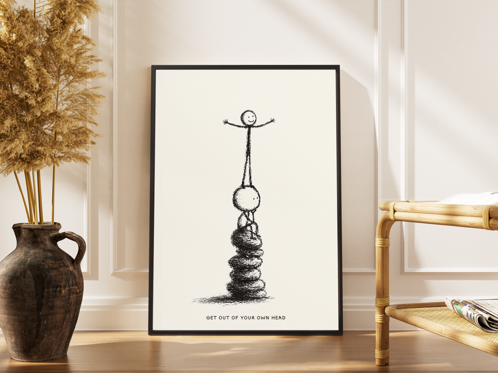 Get Out Of Your Own Head – Motivierende Strichzeichnung | Bleistift-Kunstdruck – gerahmtes Poster kaufen