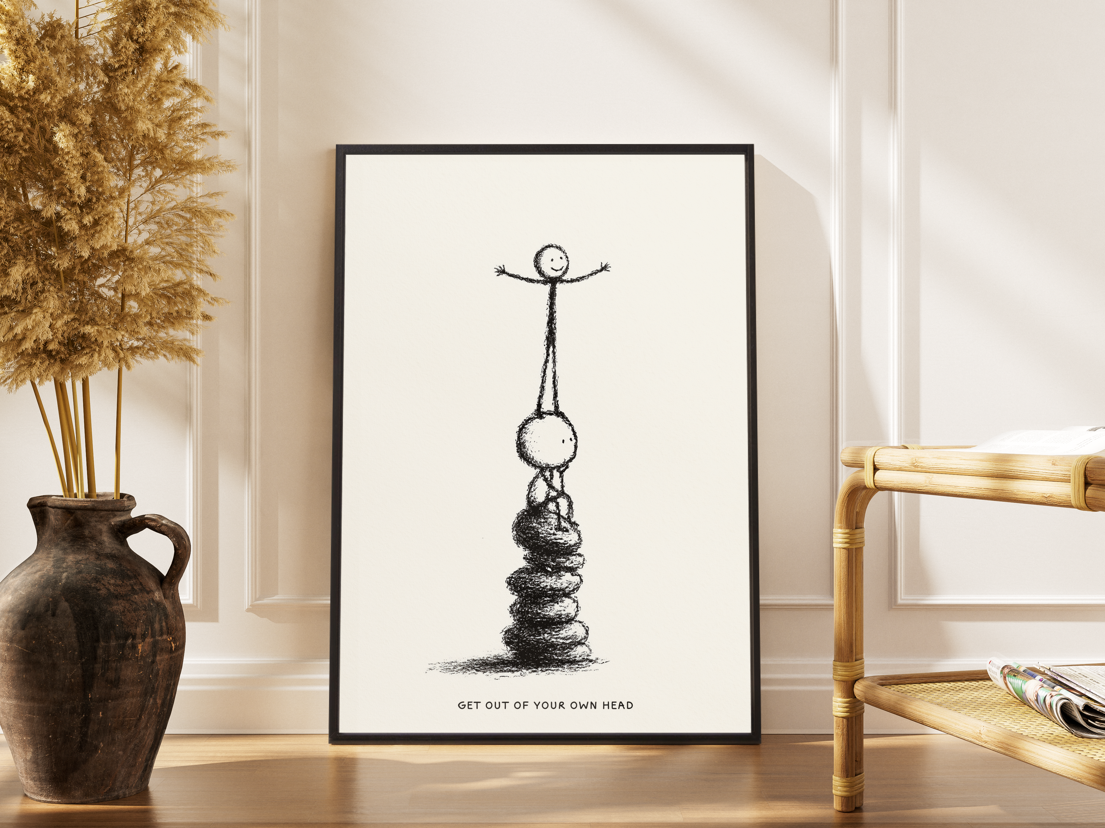 Get Out Of Your Own Head – Motivierende Strichzeichnung | Bleistift-Kunstdruck – gerahmtes Poster kaufen