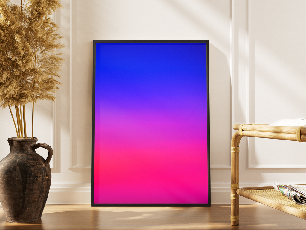 GRADIENT – abstrakter Farbverlauf von Blau über Lila zu Pink – gerahmtes Poster kaufen