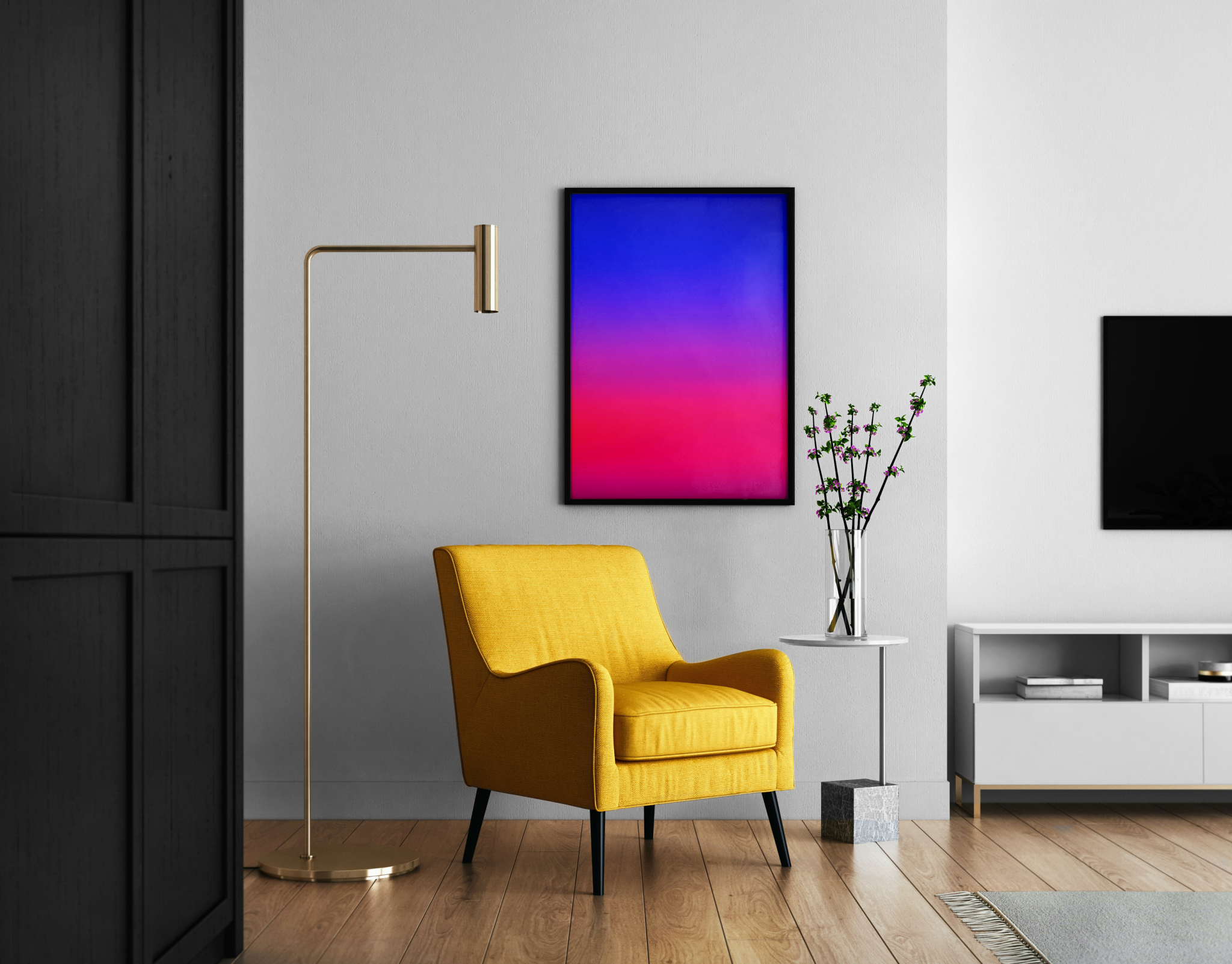 GRADIENT – abstrakter Farbverlauf von Blau über Lila zu Pink – Wandbild im modernen Wohnzimmer