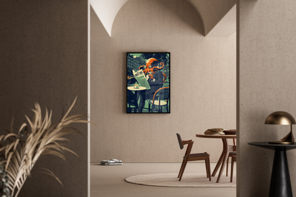 Ink-redible News – Krake liest Zeitung Retro Kunstdruck – Poster im Esszimmer