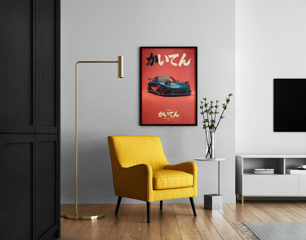It Spins – Mazda RX-7 Rotary Motor JDM Wandbild | Urban-Car-Kunstdruck – Wandbild im modernen Wohnzimmer