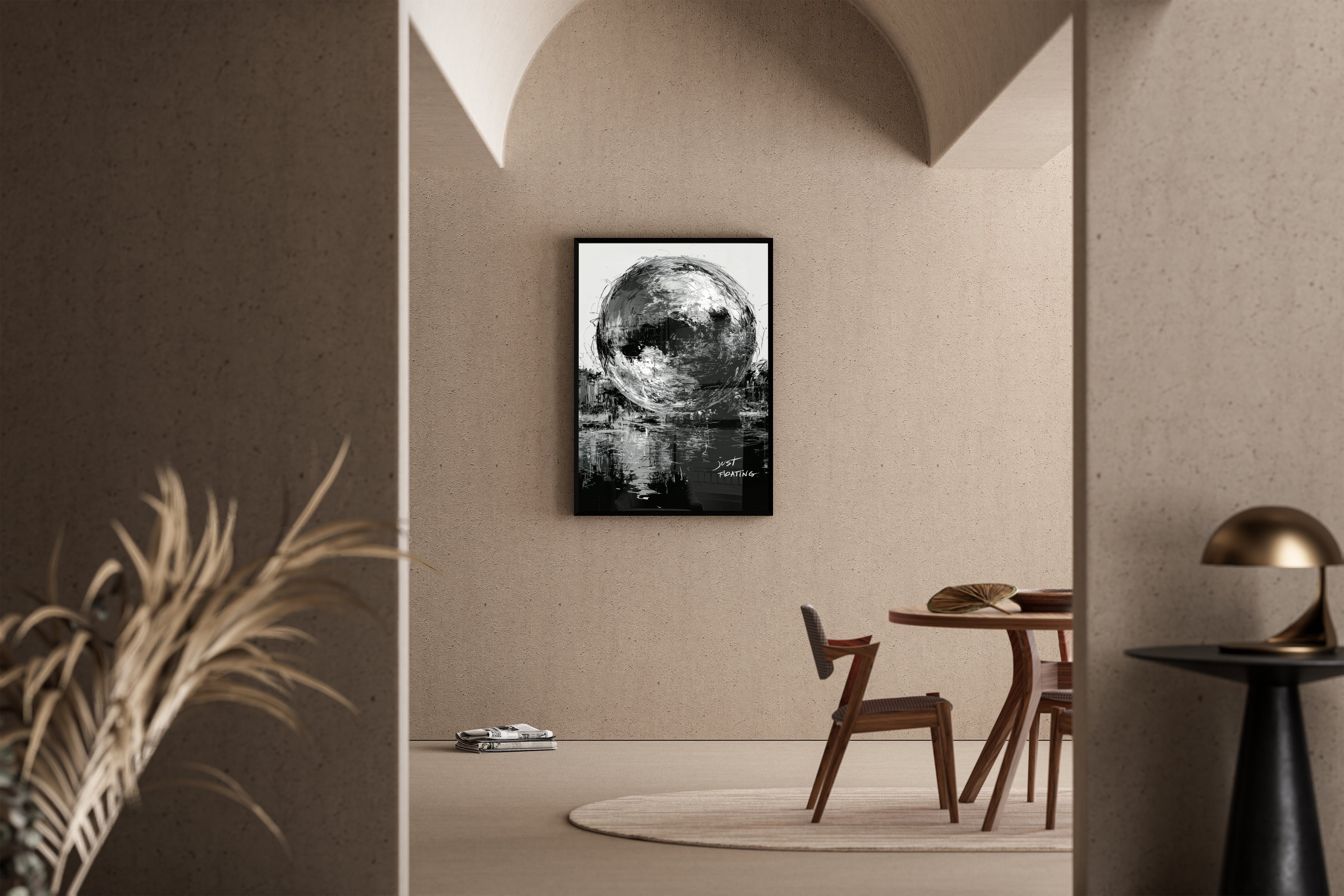 Just Floating – Mondlandschaft expressiv dunkel atmosphärisch | Expressionismus-Stil – Poster im Esszimmer