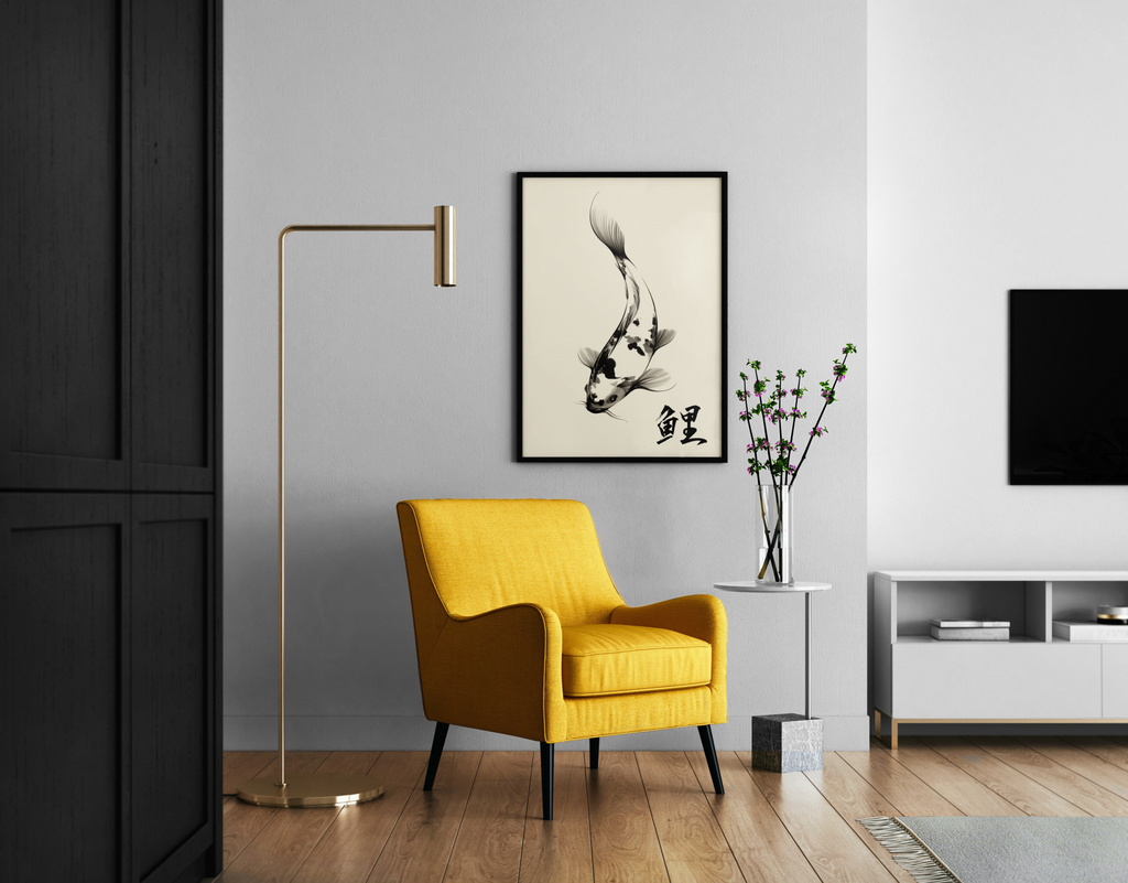 Koi – Koi-Karpfen Zen-Tuschemalerei asiatische Wanddekoration | Japanische Malerei-Optik – Wandbild im modernen Wohnzimmer