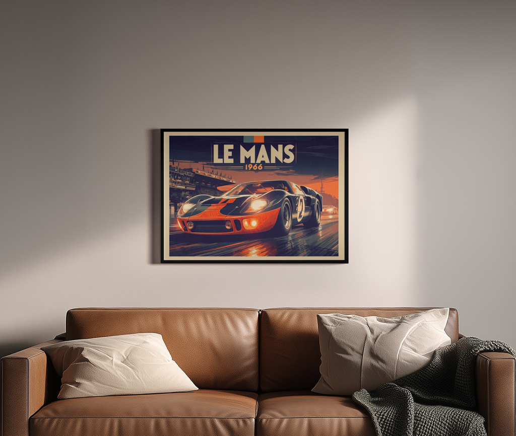 Le Mans 1966 – GT40 Retro-Rennposter Le-Mans-Klassiker | Vintage-Illustration-Kunstdruck – Poster im Wohnbereich