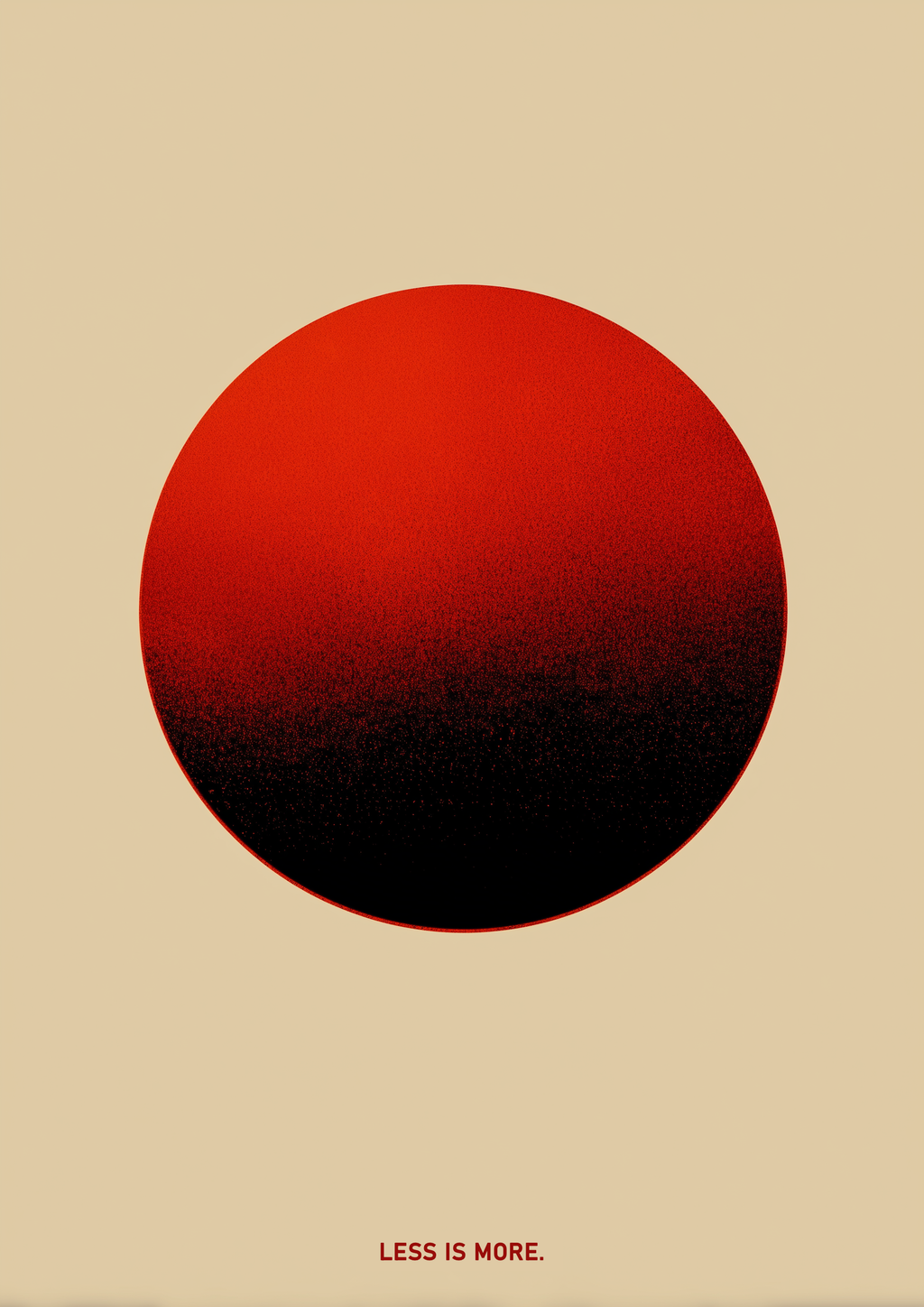 LESS IS MORE – minimalistischer Kunstdruck mit roter Sonne auf beigem Hintergrund